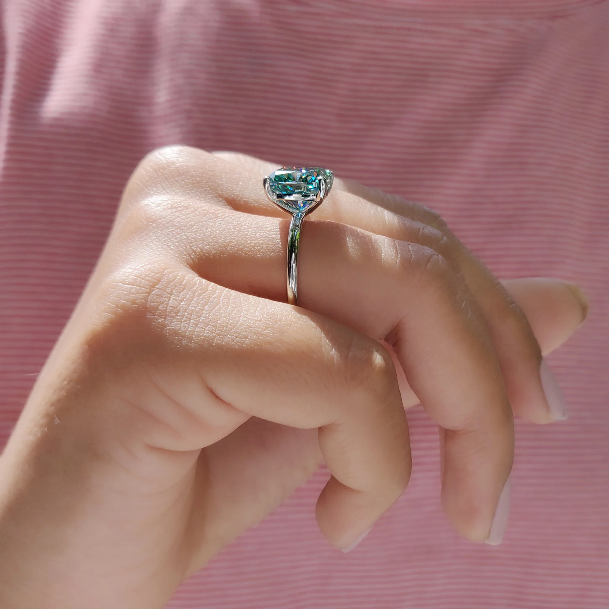 Cyan Blue Cushion Cut Solitaire Ring - Image 3