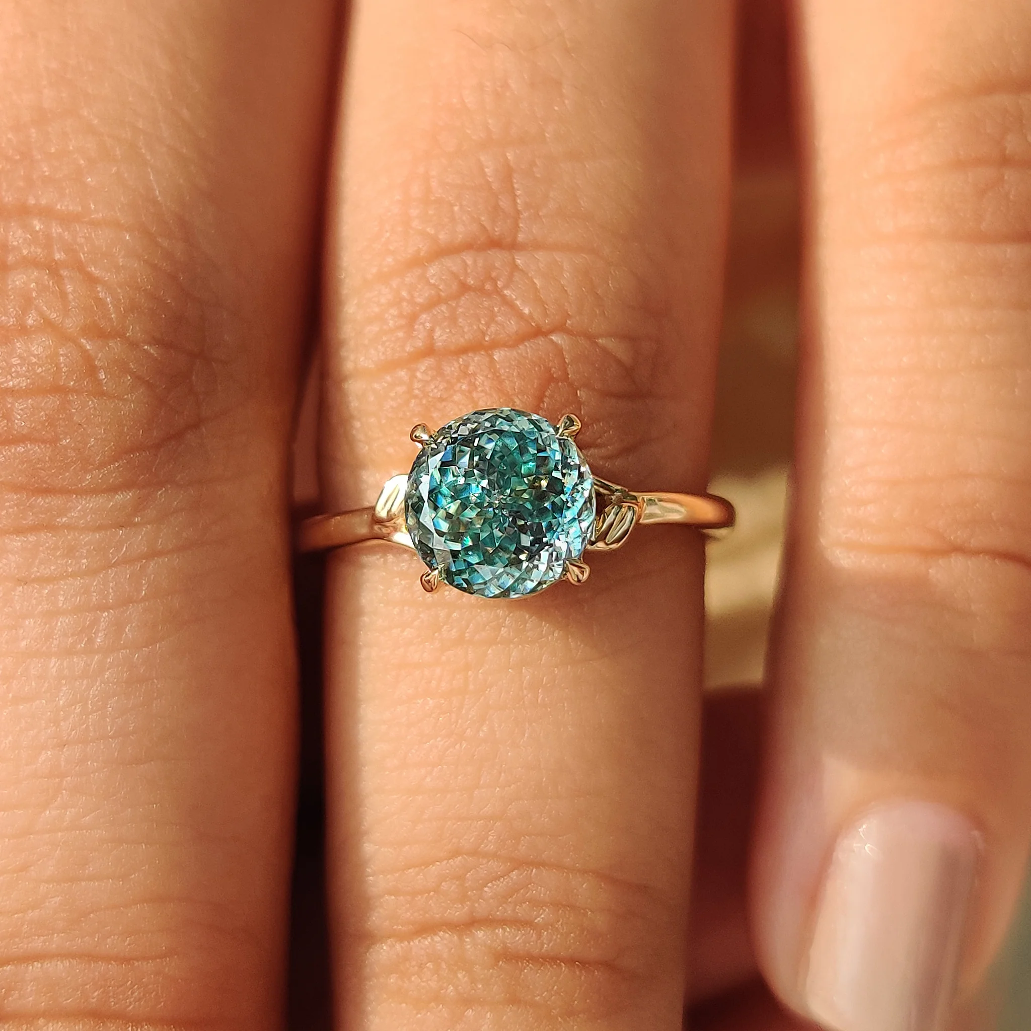 Cyan Blue Portuguese Cut Moissanite Ring - Image 4