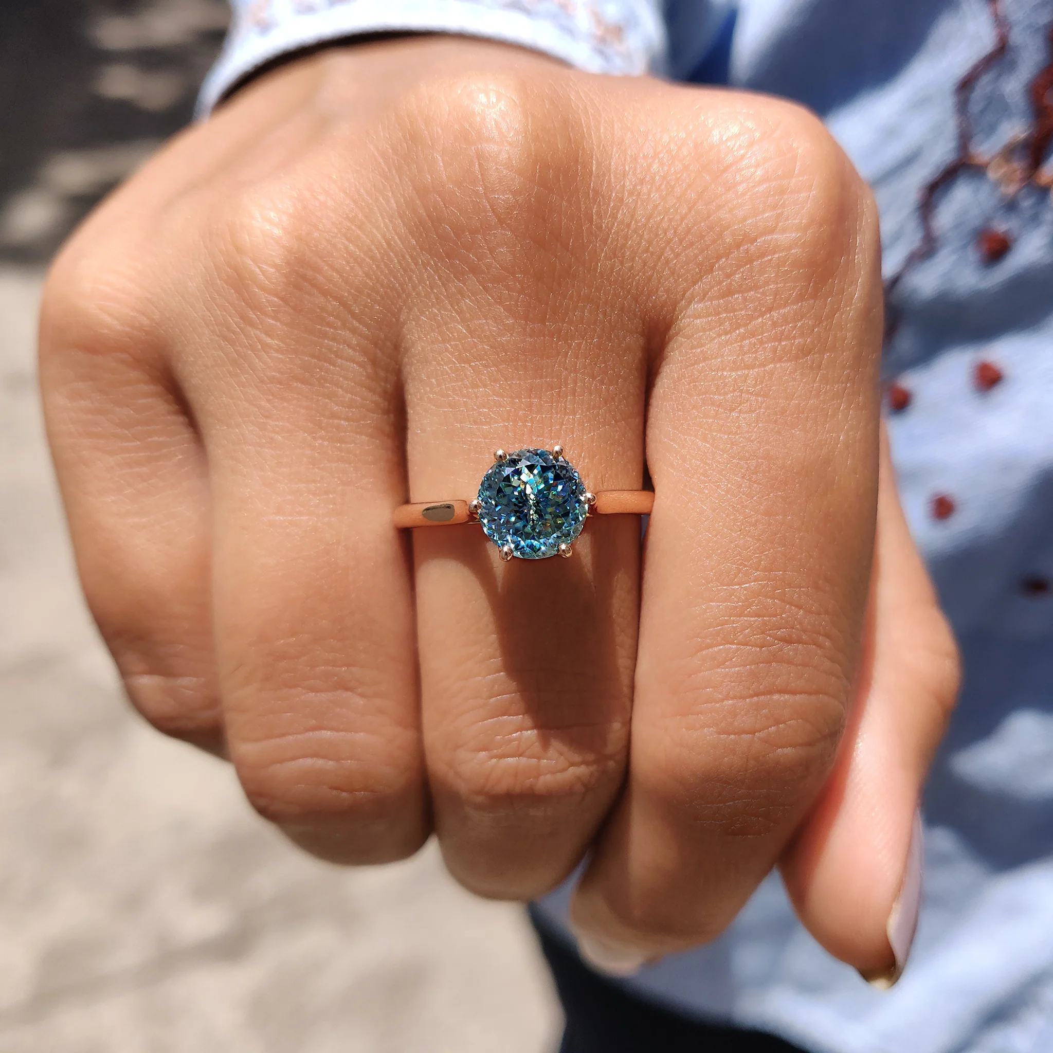 Cyan Blue Portuguese Cut Solitaire Engagement Ring - Image 2