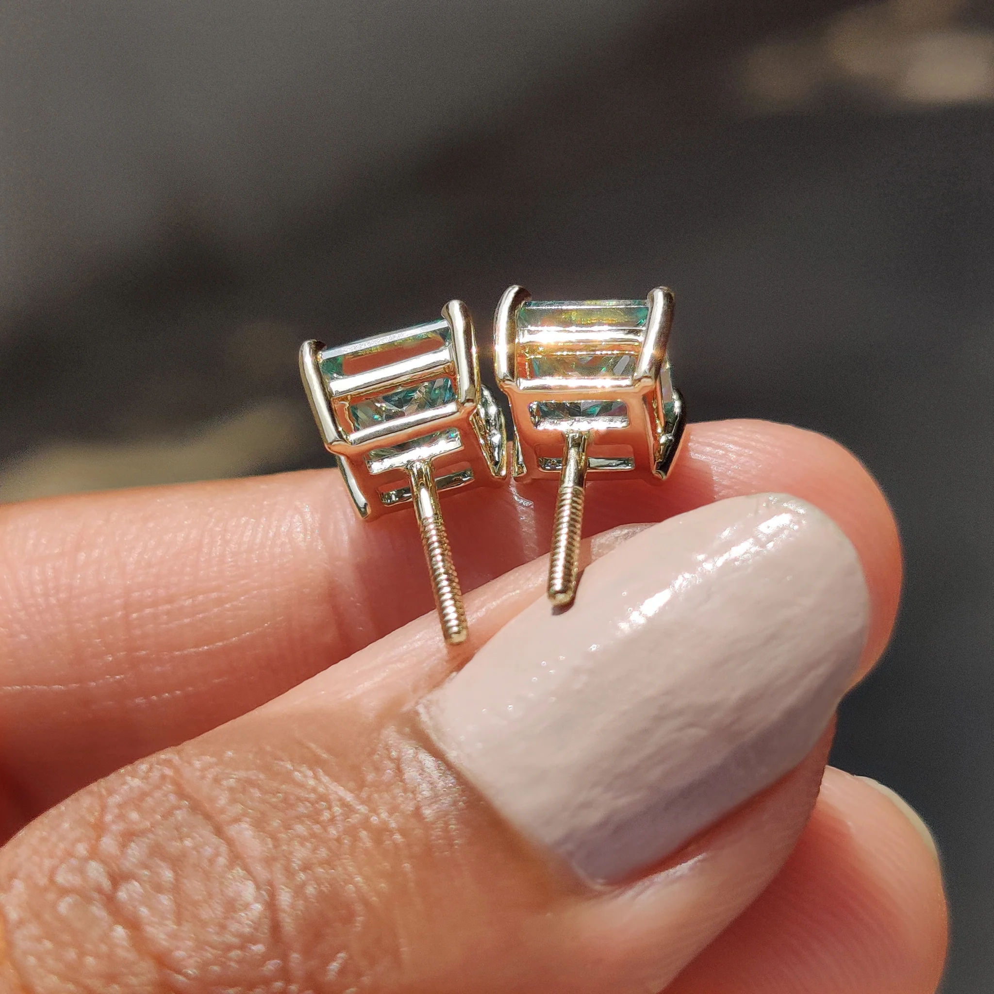Cyan Blue Princess Cut Moissanite Earrings - Image 3