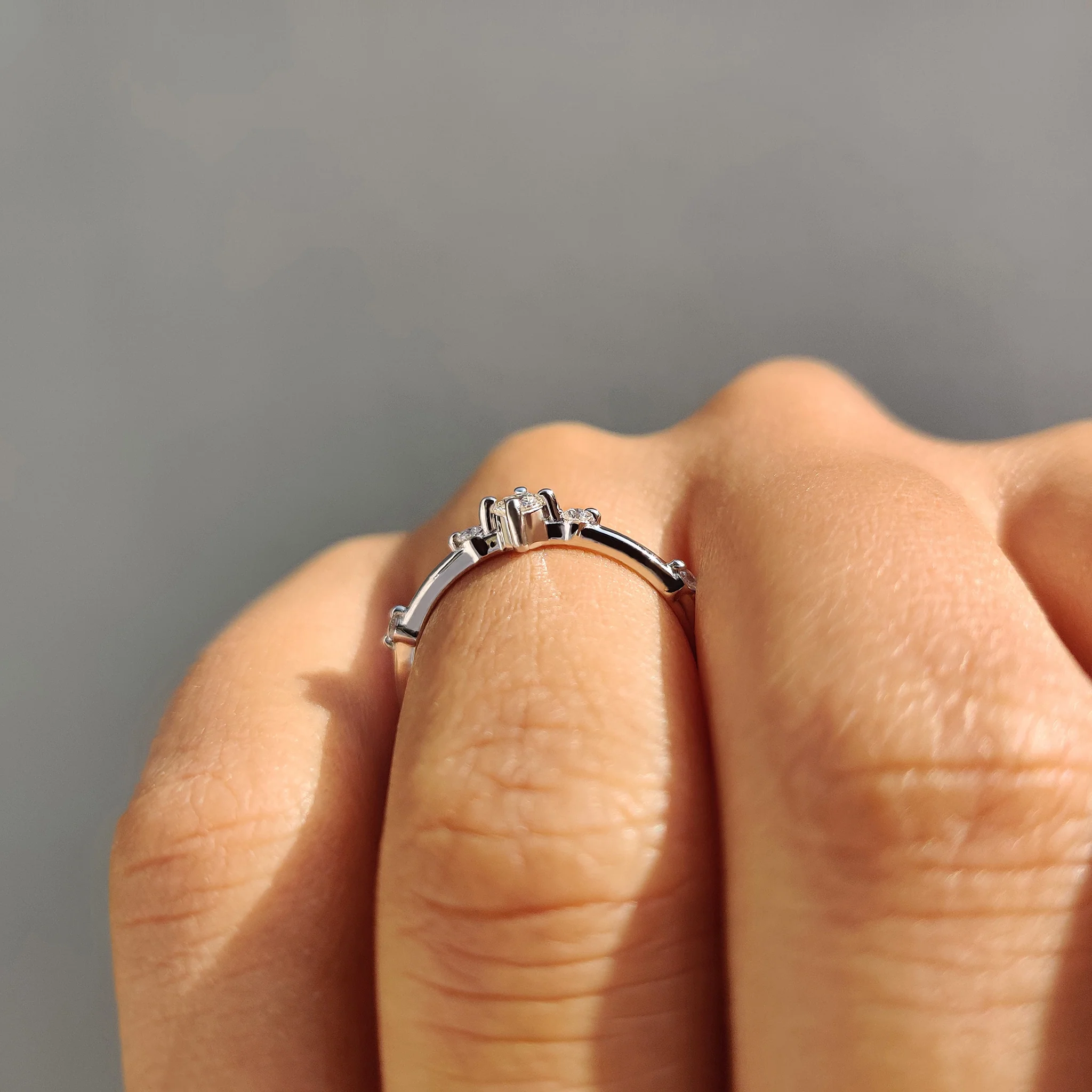 Delicate Distance Pave Wedding Band In Round Cut Moissanite - Image 5