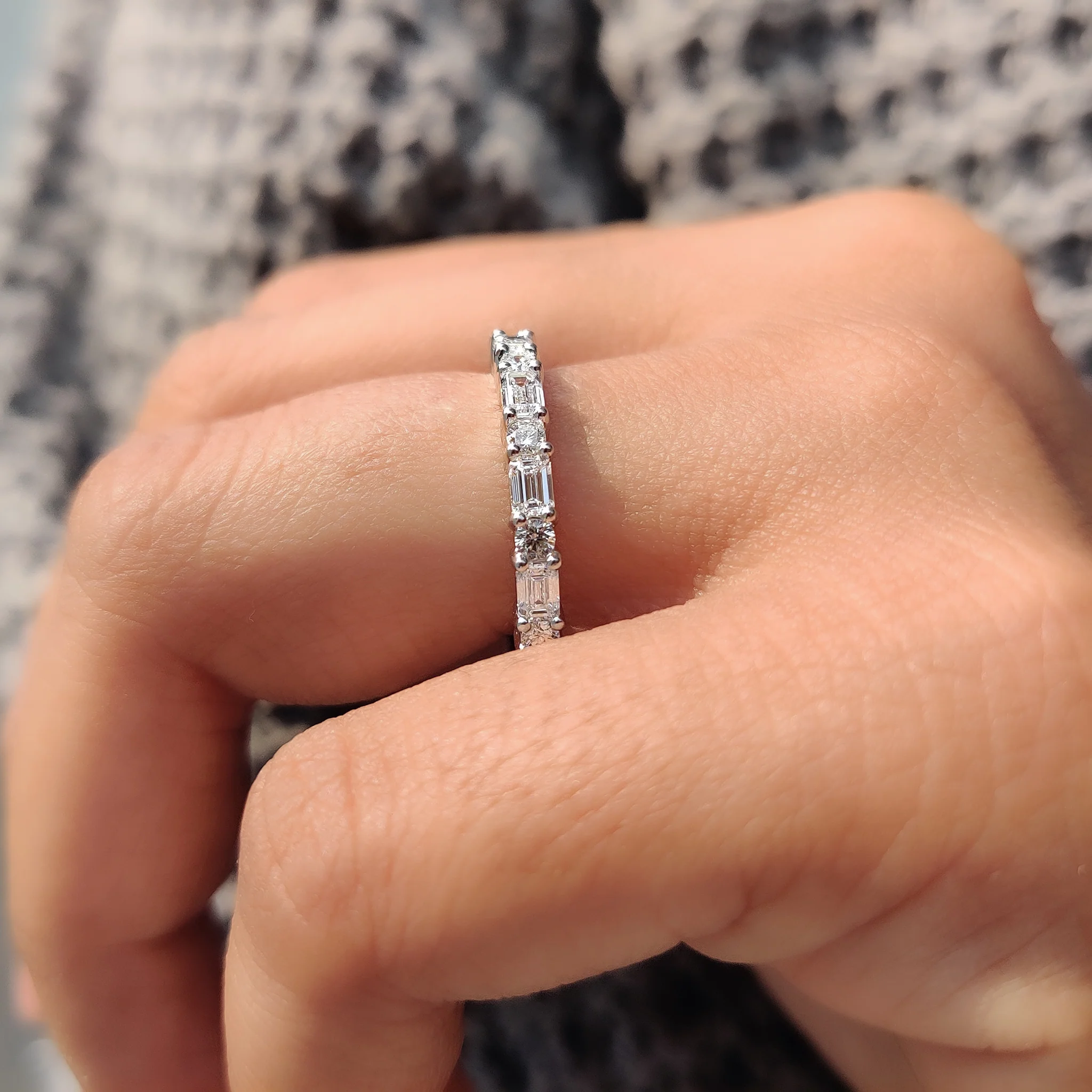Diamond Eternity Band White Gold With Emerald and Round Cut - Image 3