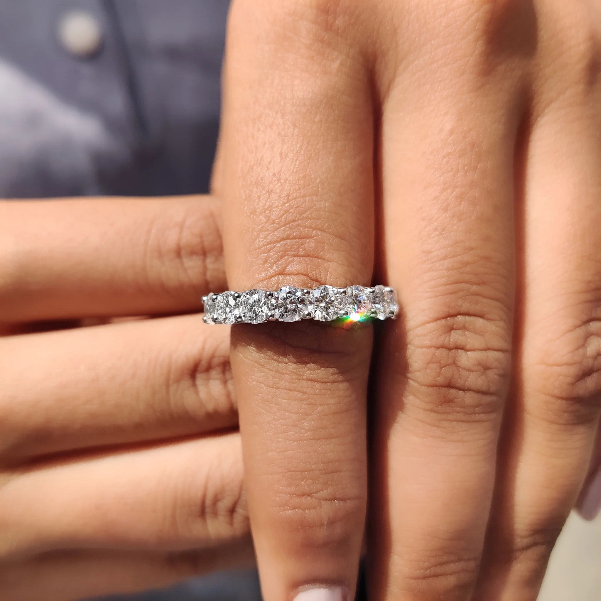 Round Cut Diamond Half Eternity Band In Secure Prong Style - Image 6