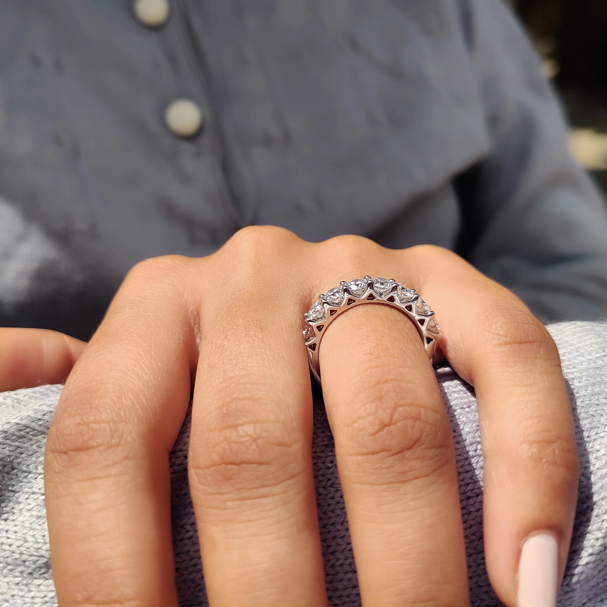 Round Cut Diamond Half Eternity Band In Secure Prong Style - Image 8