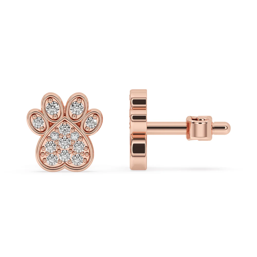 Dog Paw Earrings In Round Cut Diamond - Image 3