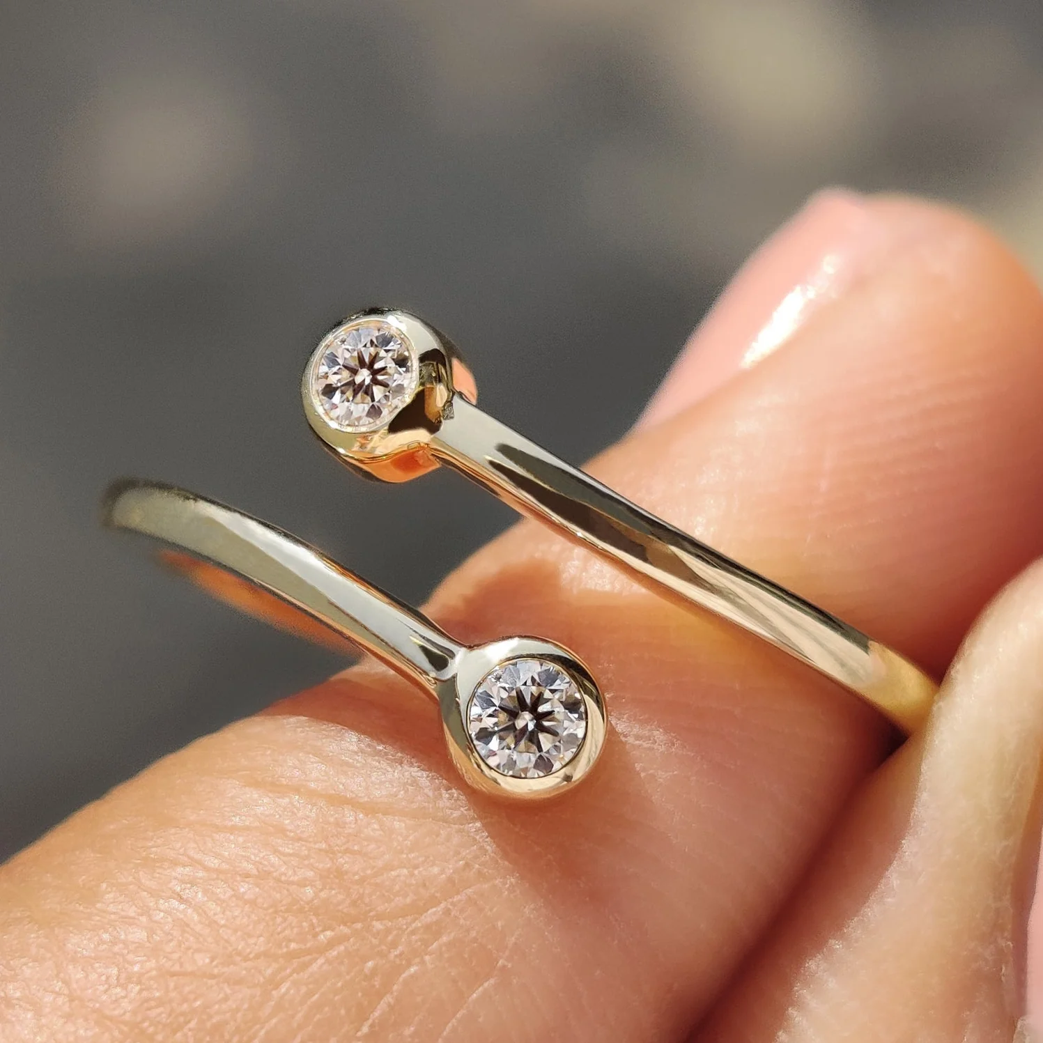 Double Bezel Set Two Stone Wedding Band
