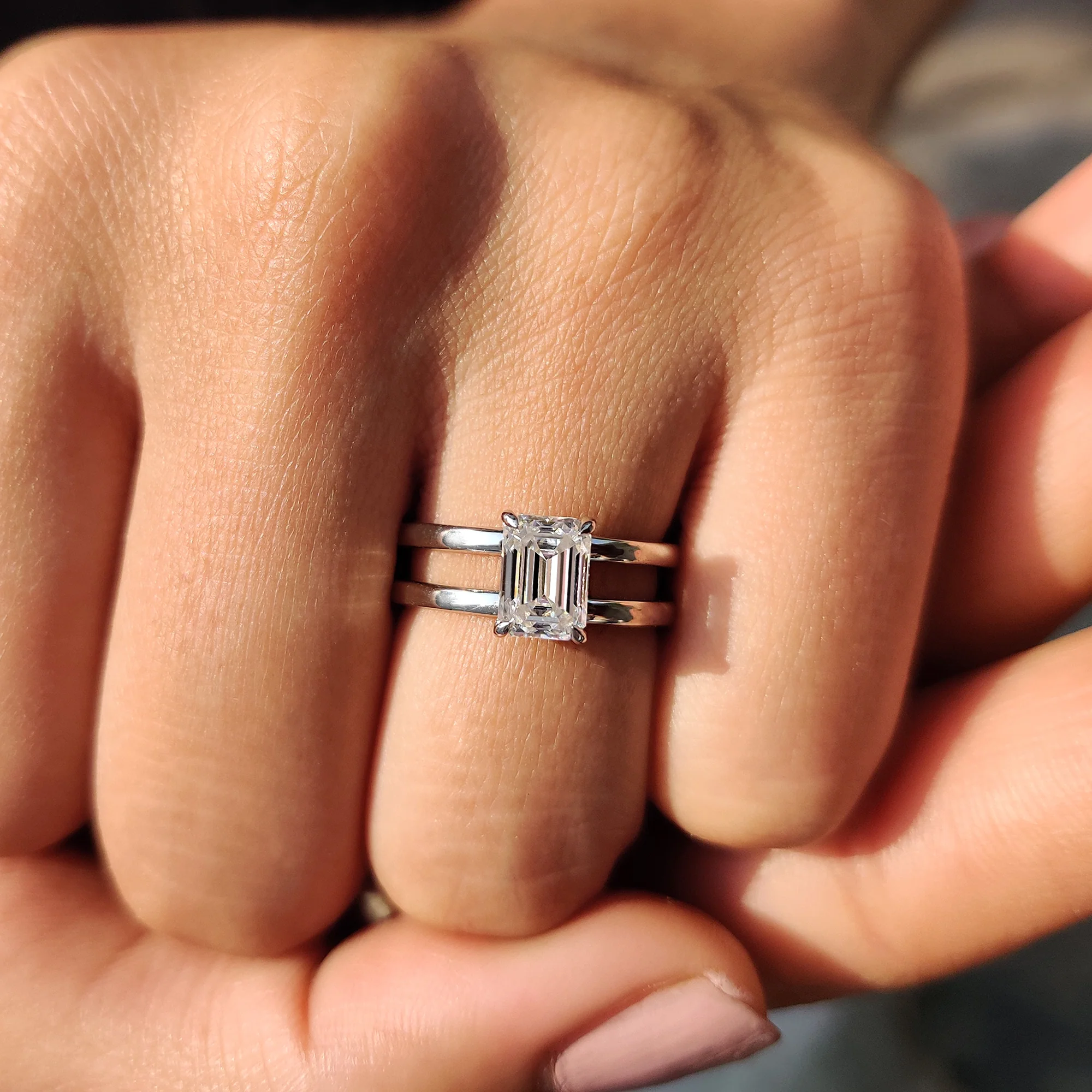 Double Claw Prong Emerald Solitaire Engagement Ring - Image 6