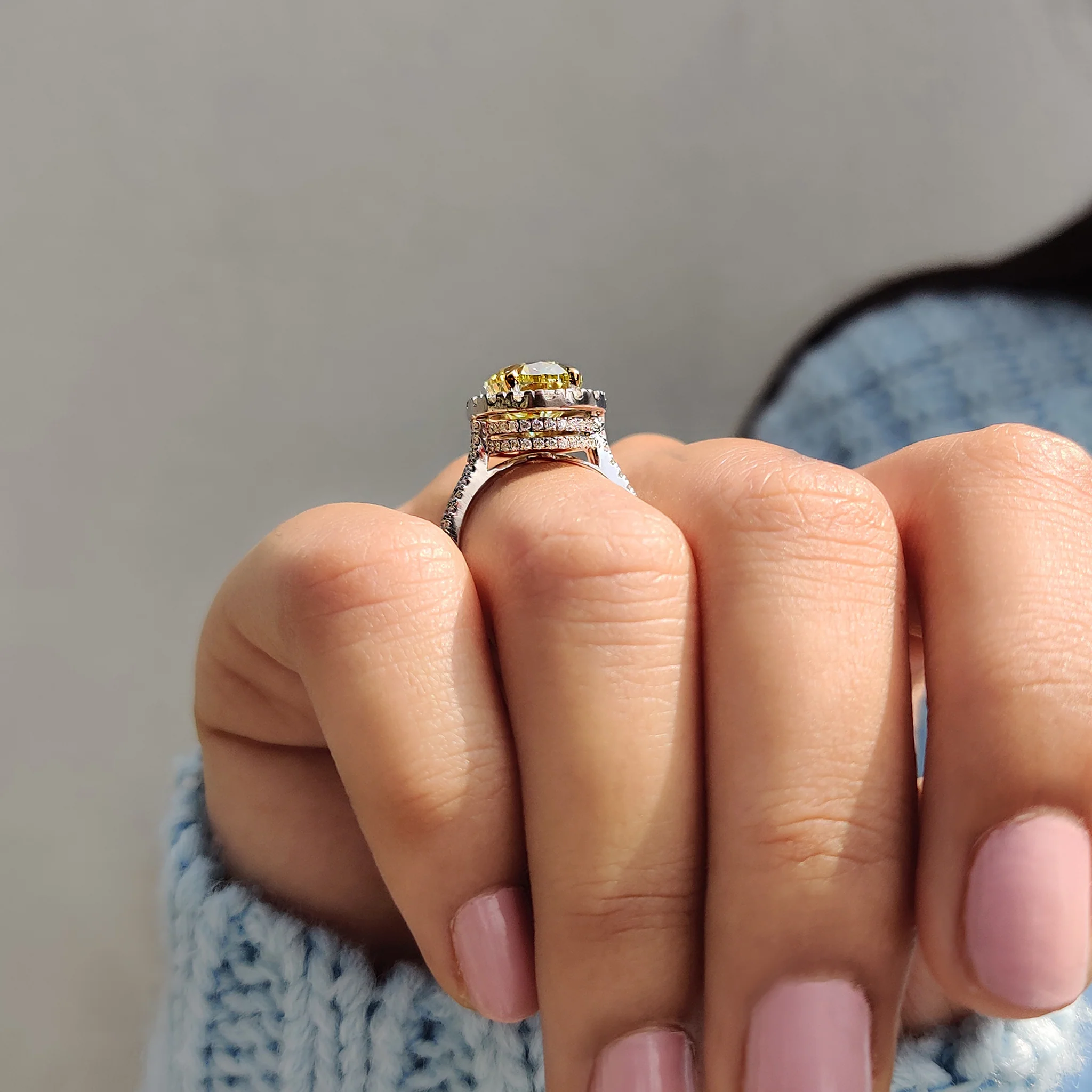 Double Hidden Halo Oval Cut Moissanite Ring - Image 11