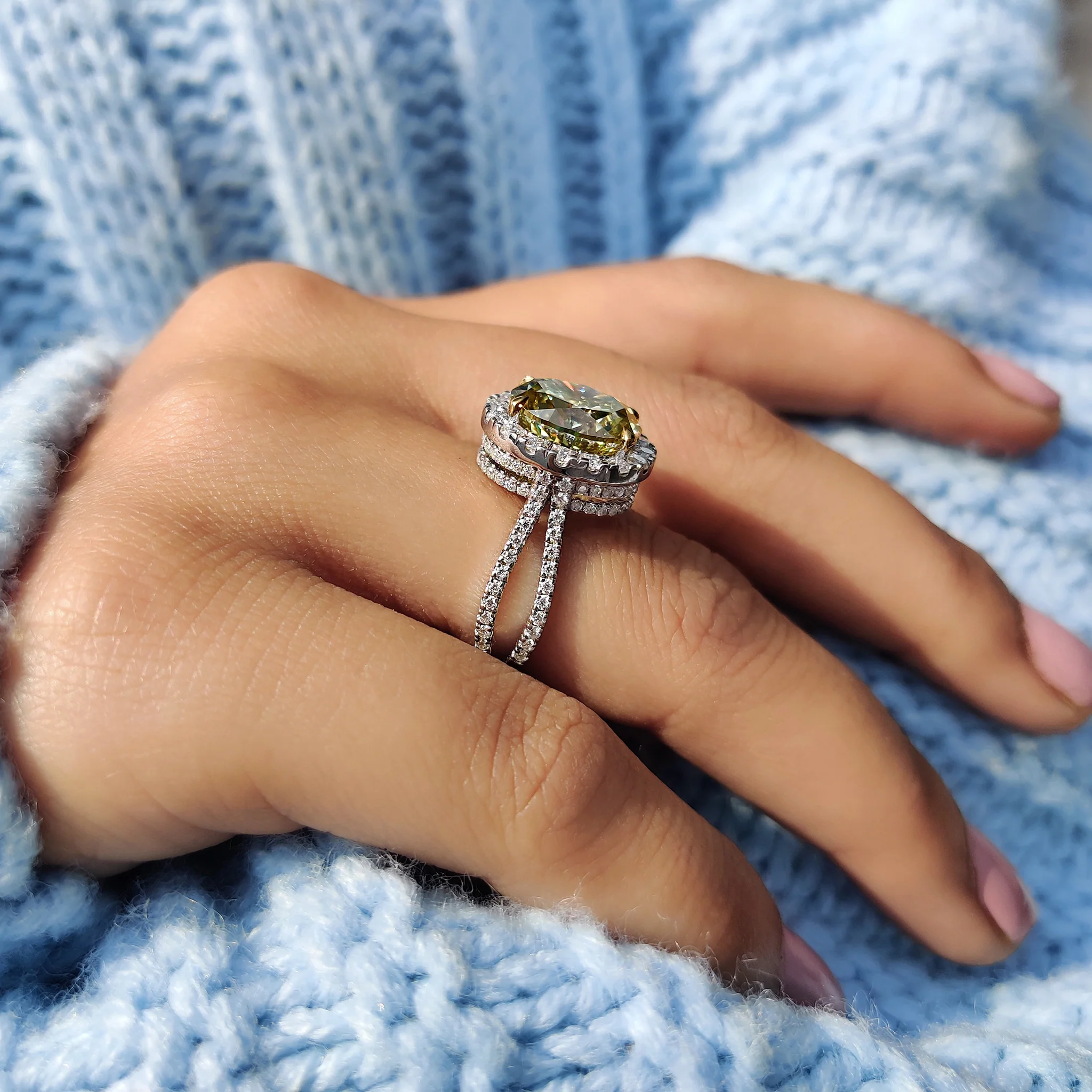 Double Hidden Halo Oval Cut Moissanite Ring - Image 7