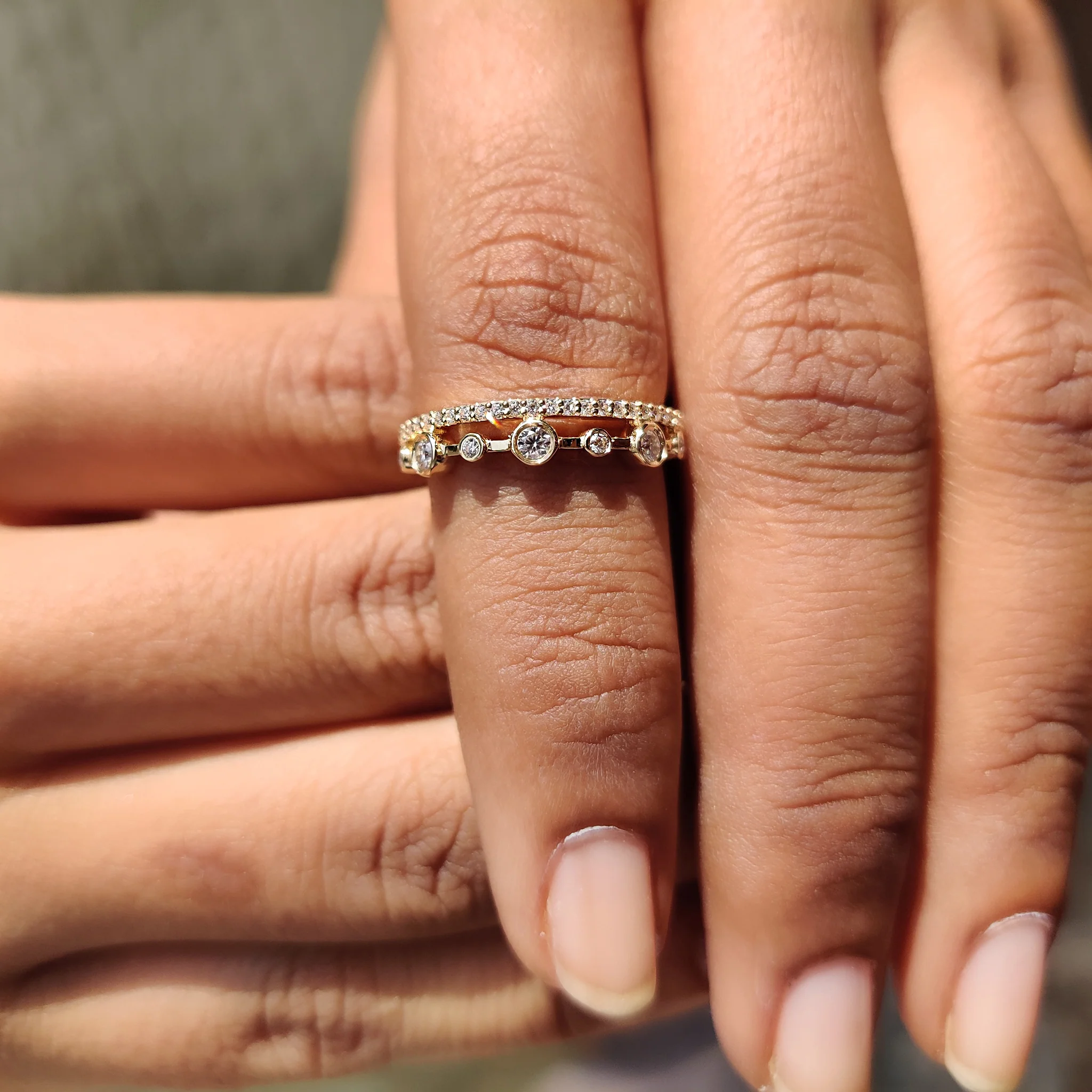 Double Row Wedding Band With Round Cut Bezel Set - Image 7