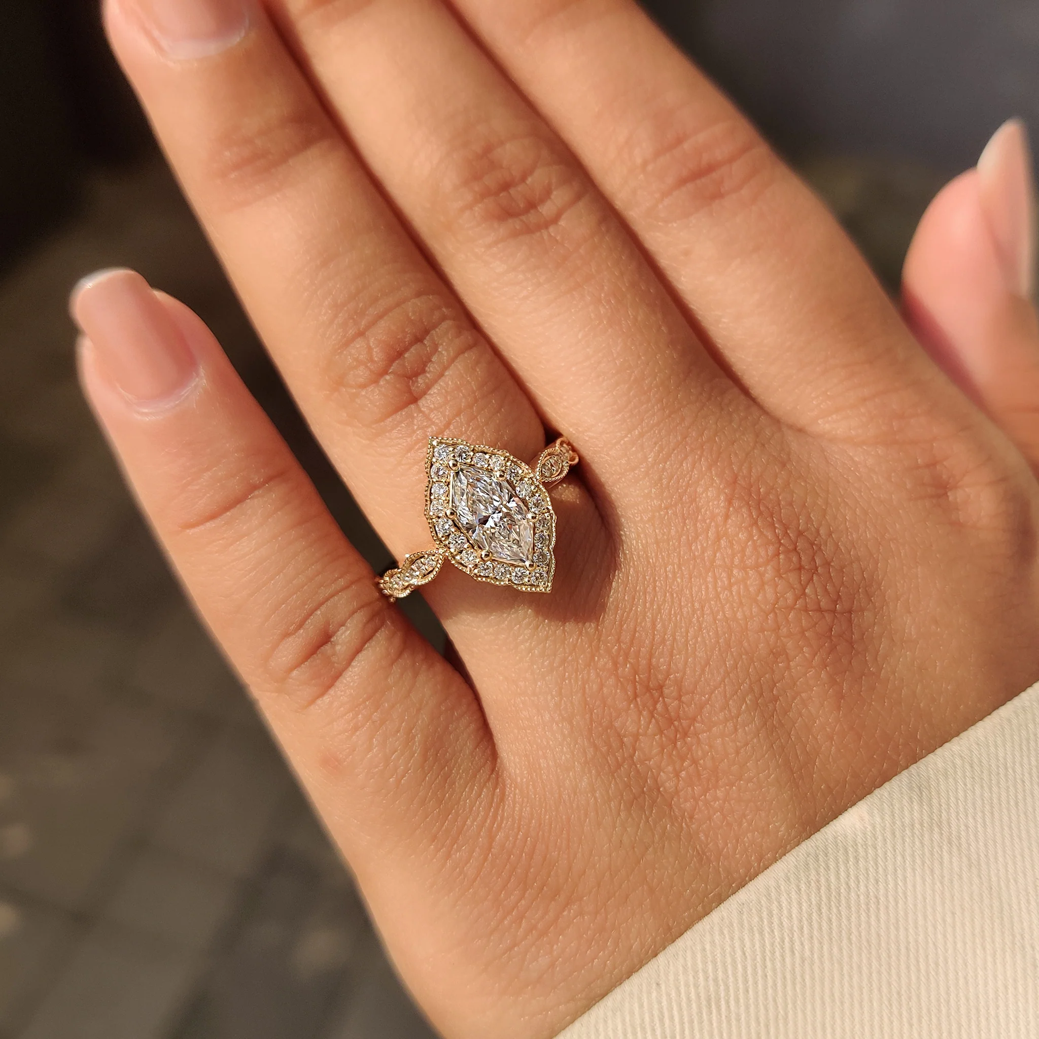 Dutch Marquise Diamond Engagement Ring in Vintage Style - Image 8