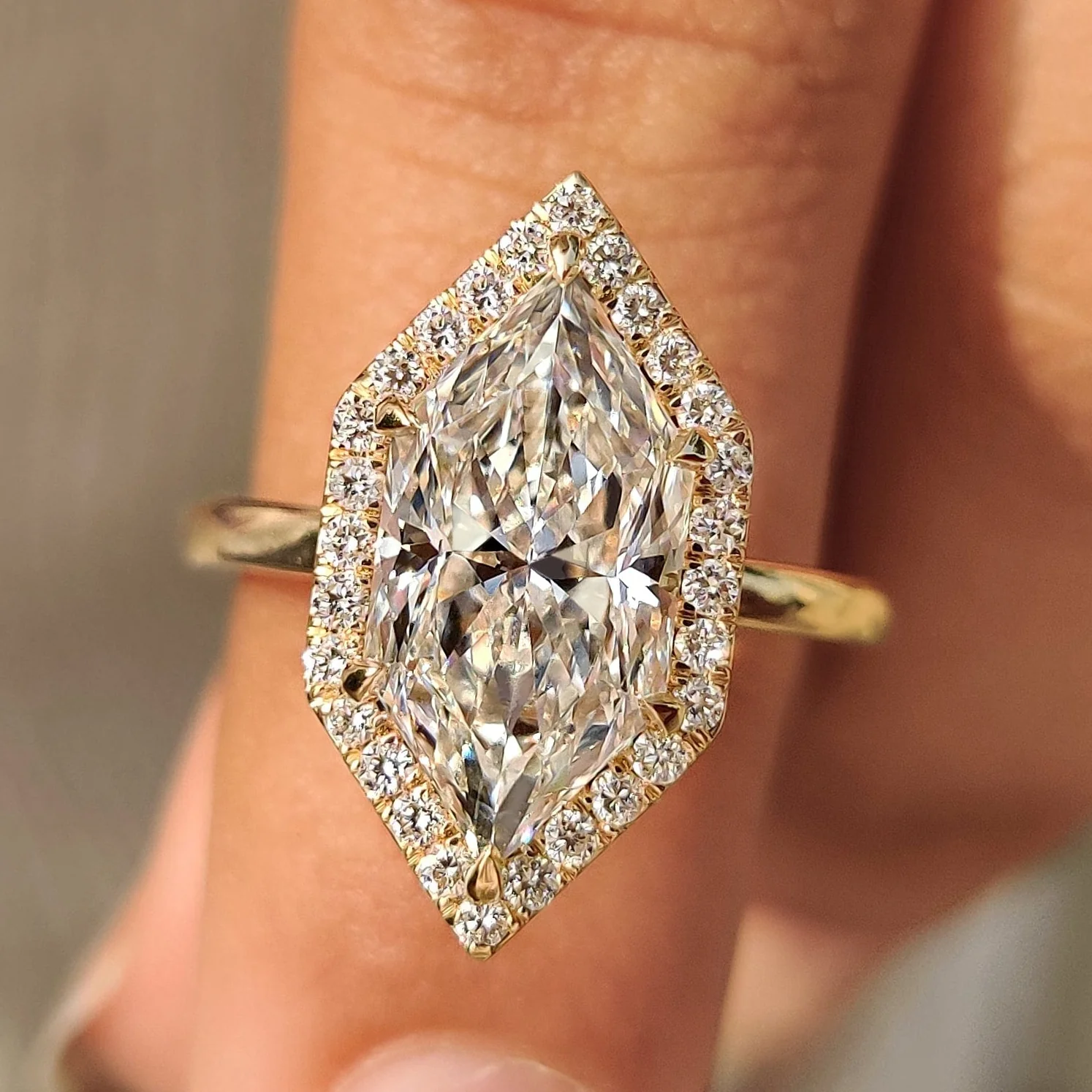 Dutch Marquise Diamond Ring In Halo Setting