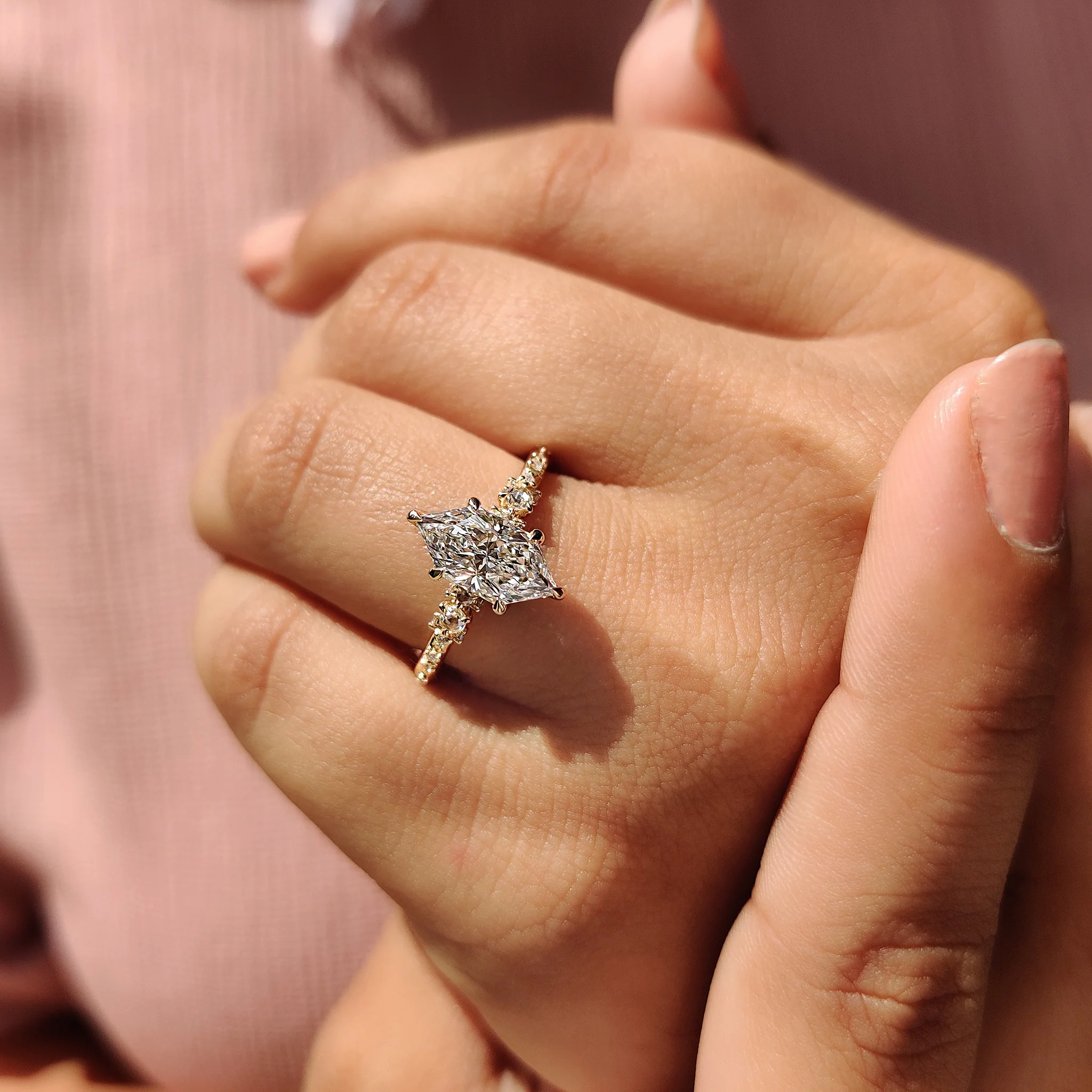 Dutch Marquise Engagement Ring With Round Rose Cut Side Stone - Image 5