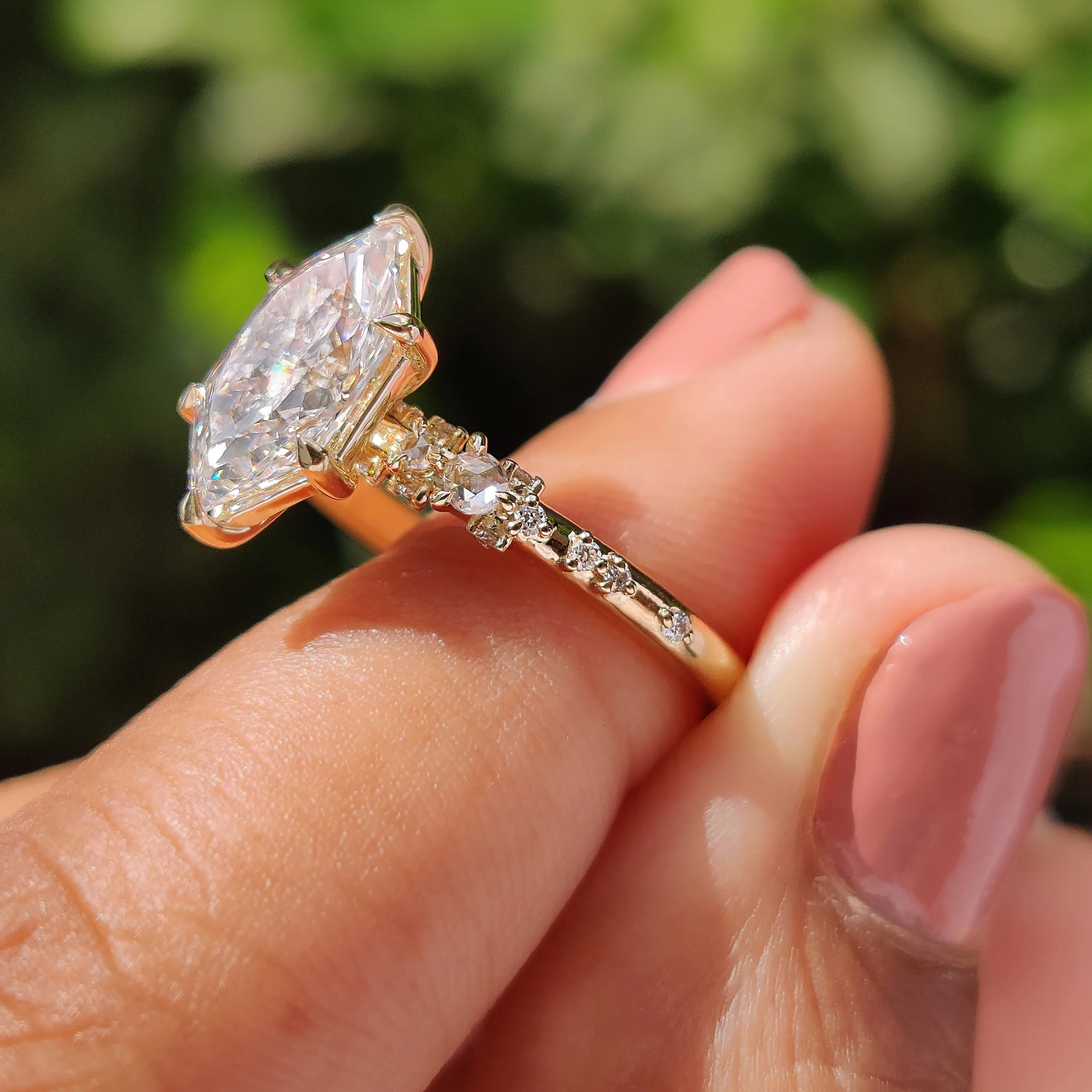 Dutch Marquise Engagement Ring With Round Rose Cut Side Stone - Image 6