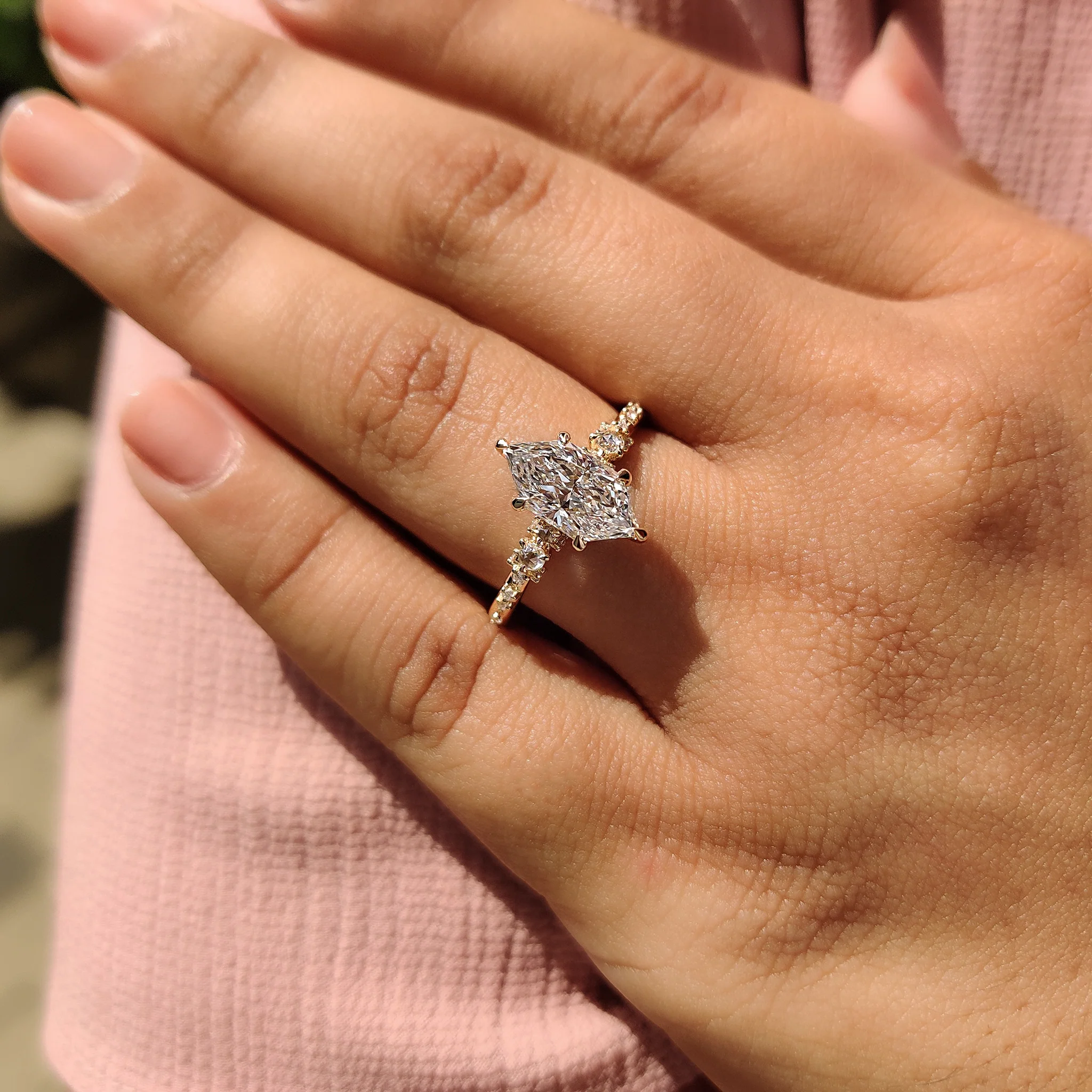 Dutch Marquise Engagement Ring With Round Rose Cut Side Stone - Image 9
