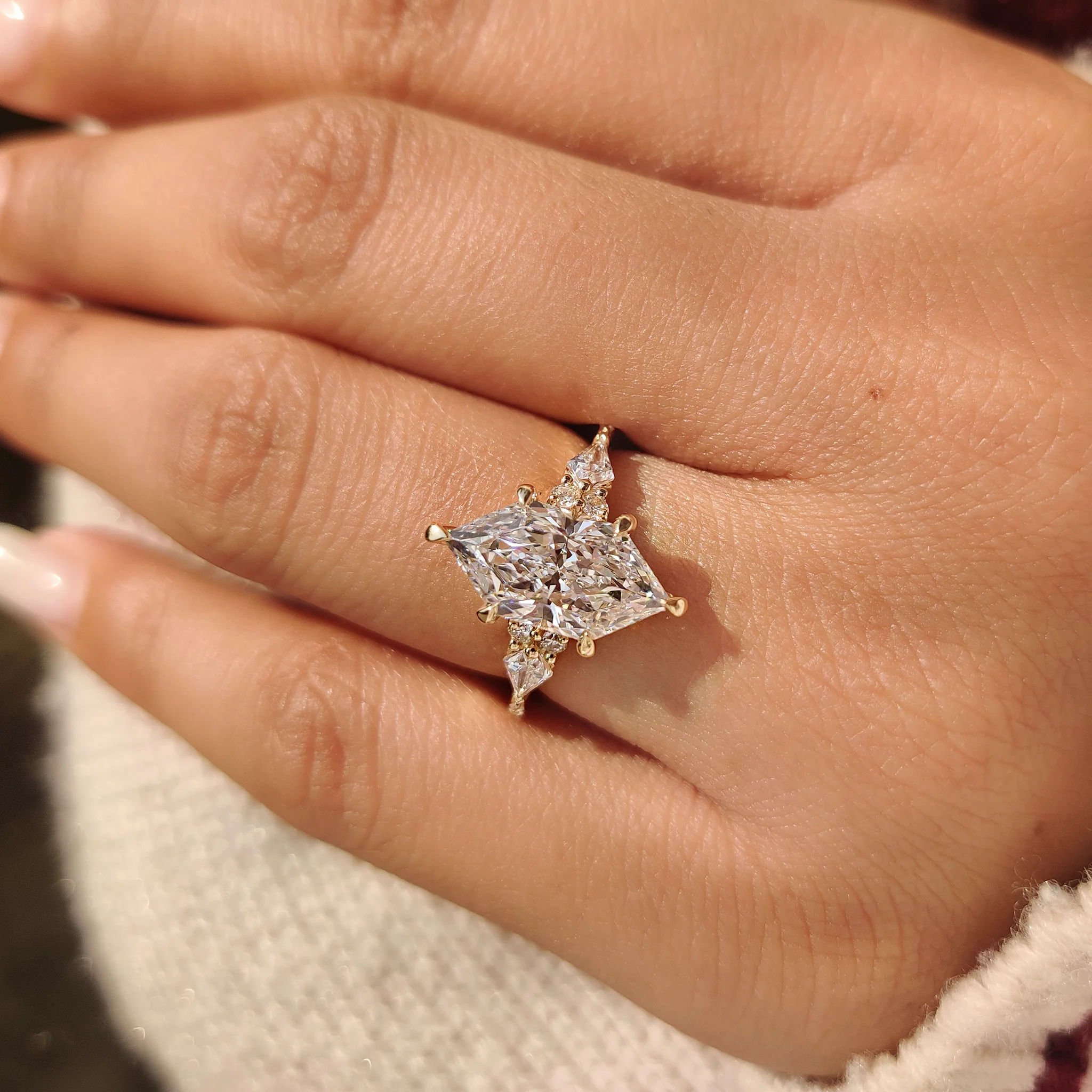 Dutch Marquise Ring with Kite and Round Side Stones - Image 4