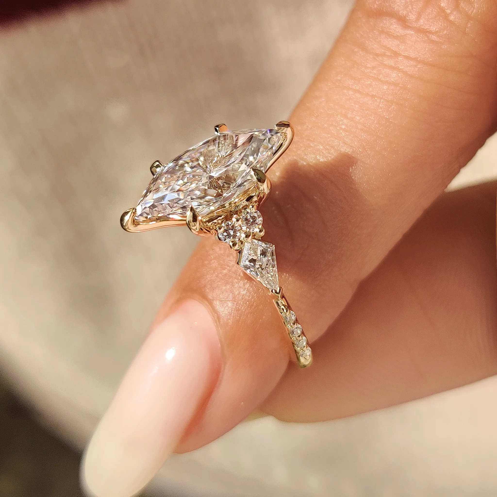 Dutch Marquise Ring with Kite and Round Side Stones - Image 5