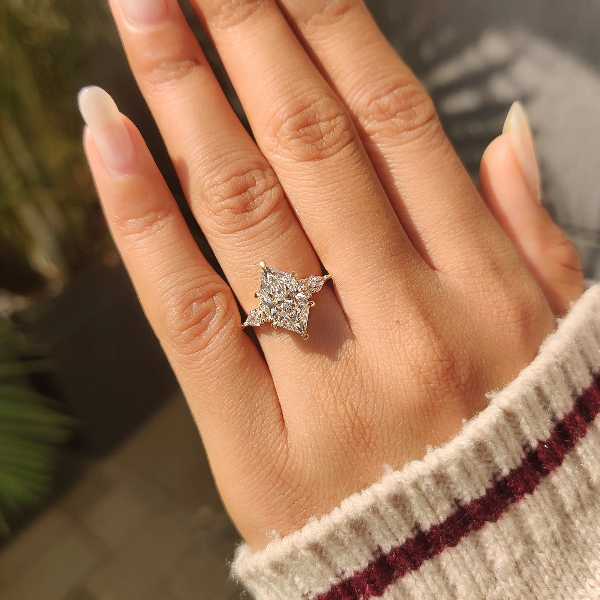 Dutch Marquise Ring with Kite and Round Side Stones - Image 9