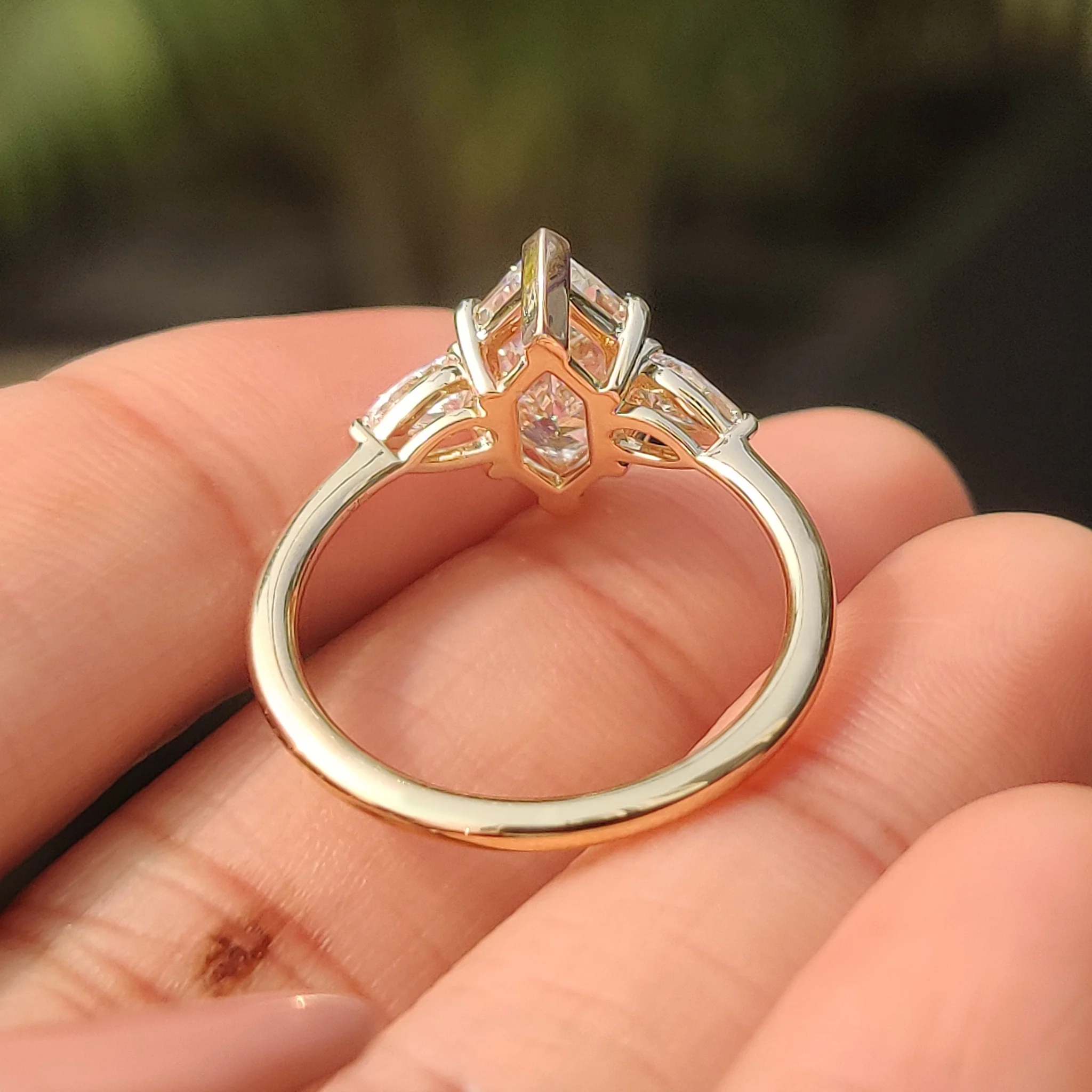 Dutch Marquise Three Stone Engagement Ring in Tapered Shank - Image 10