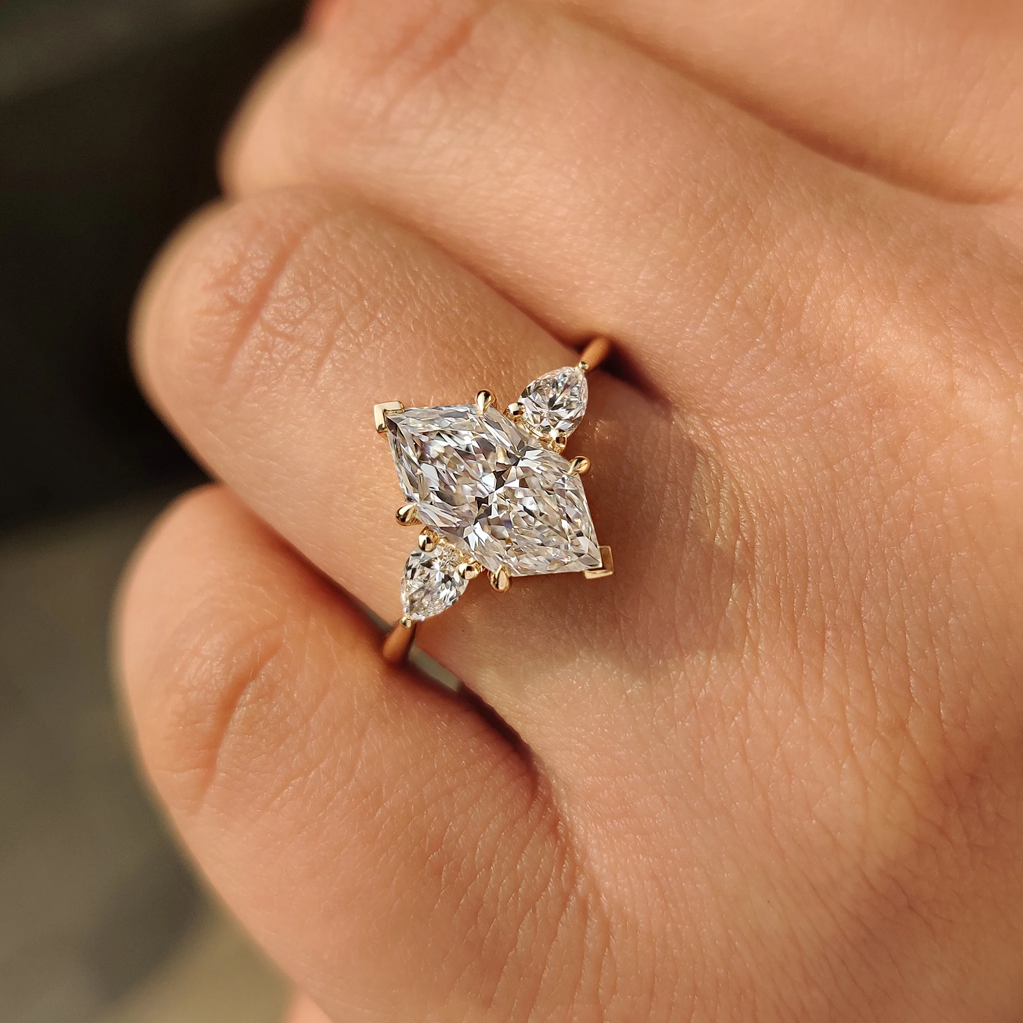 Dutch Marquise Three Stone Engagement Ring in Tapered Shank - Image 3