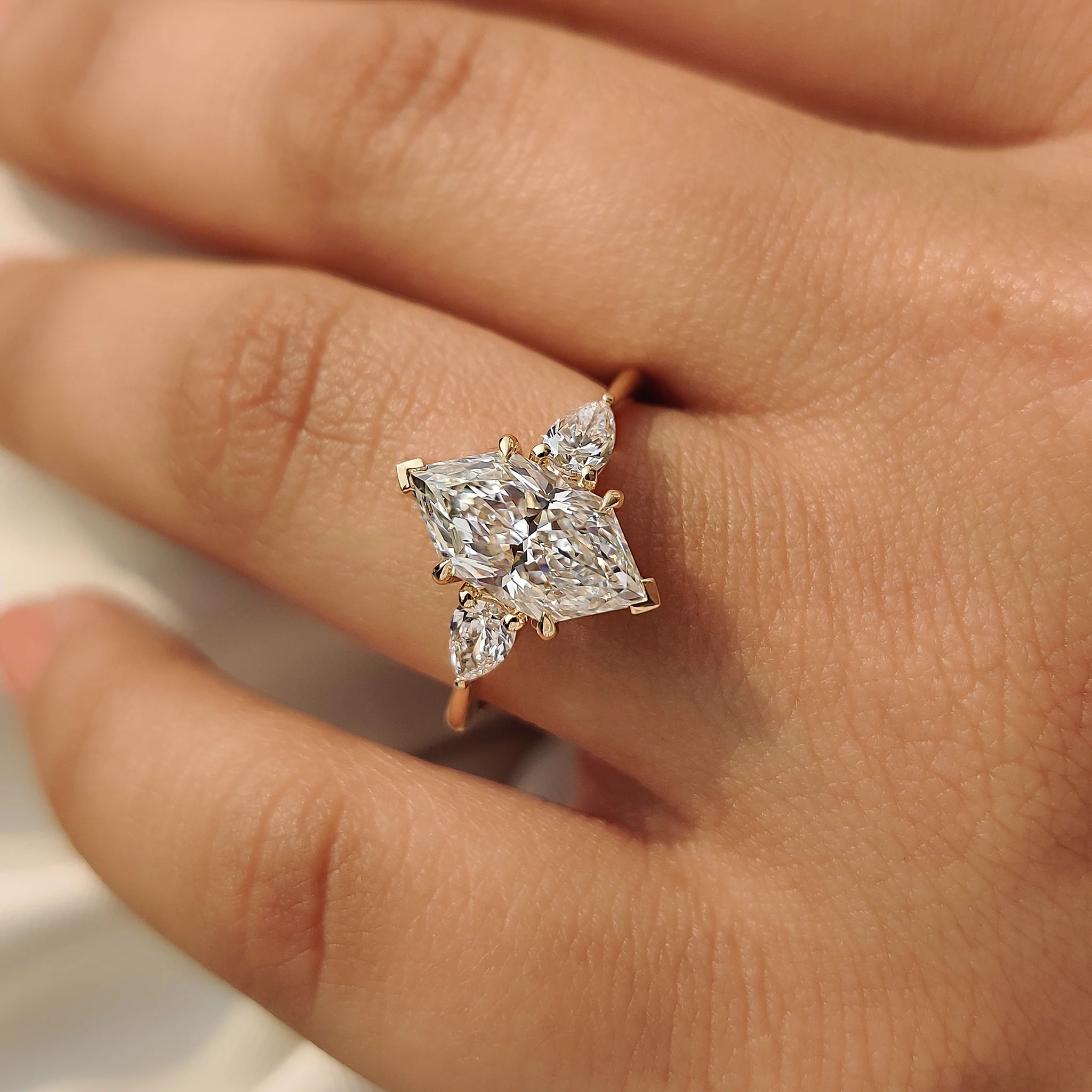 Dutch Marquise Three Stone Engagement Ring in Tapered Shank - Image 9
