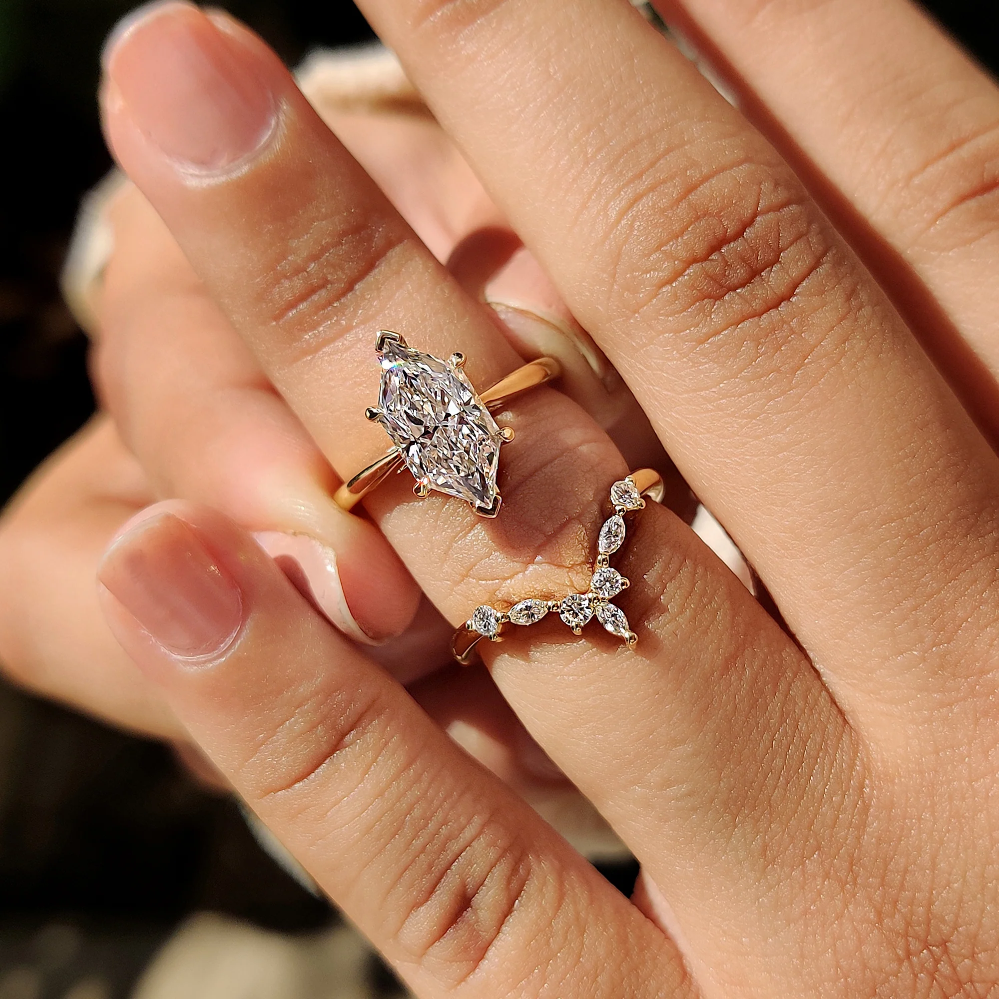 Dutch Marquise Yellow Gold Bridal Set - Image 6