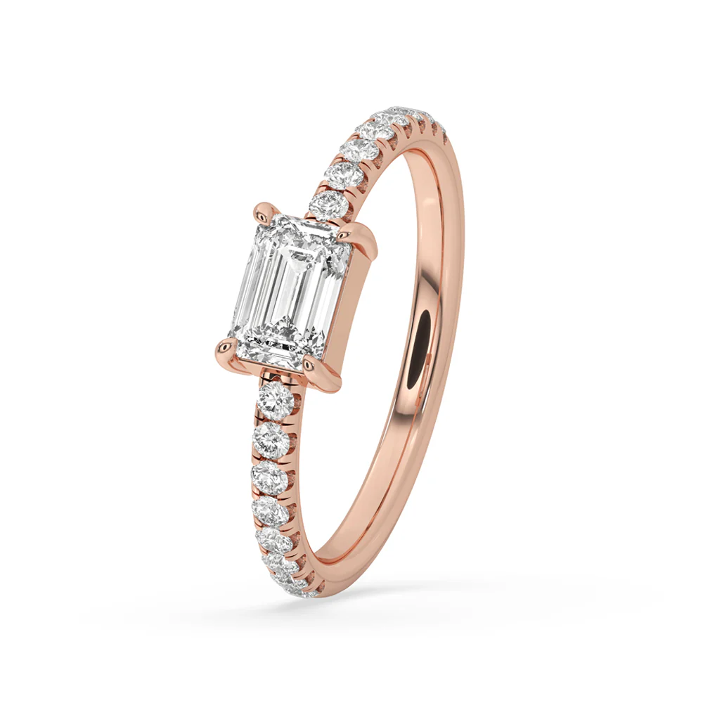 East West Emerald Cut Ring in Elegant Pave Setting - Image 5