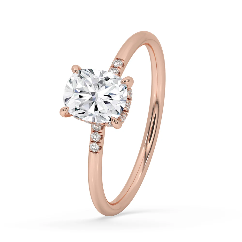 Elongated Cushion Cut Engagement Ring - 6 Round Side Stones - Image 2
