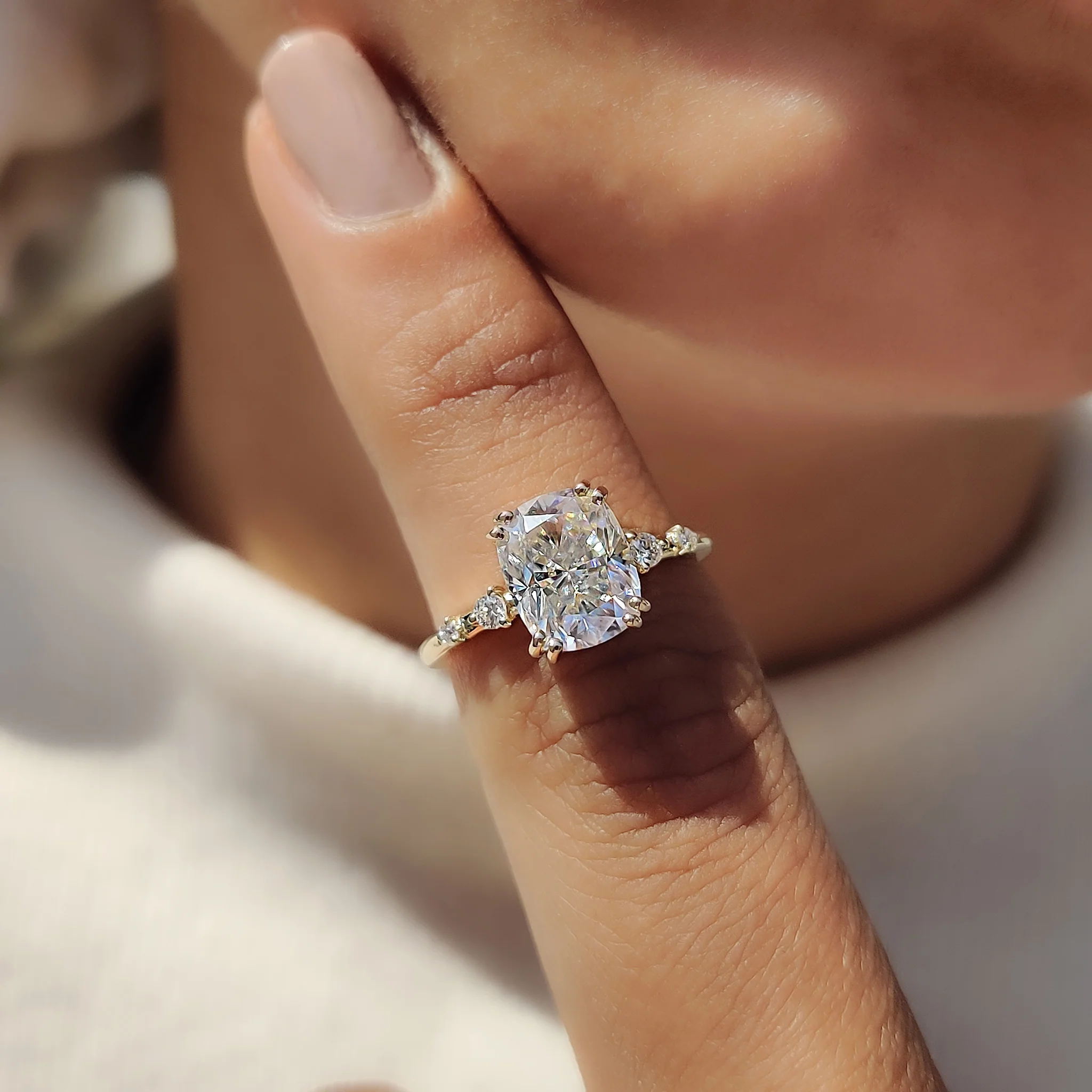Elongated Cushion Cut Engagement Ring in Double Prong Setting - Image 2