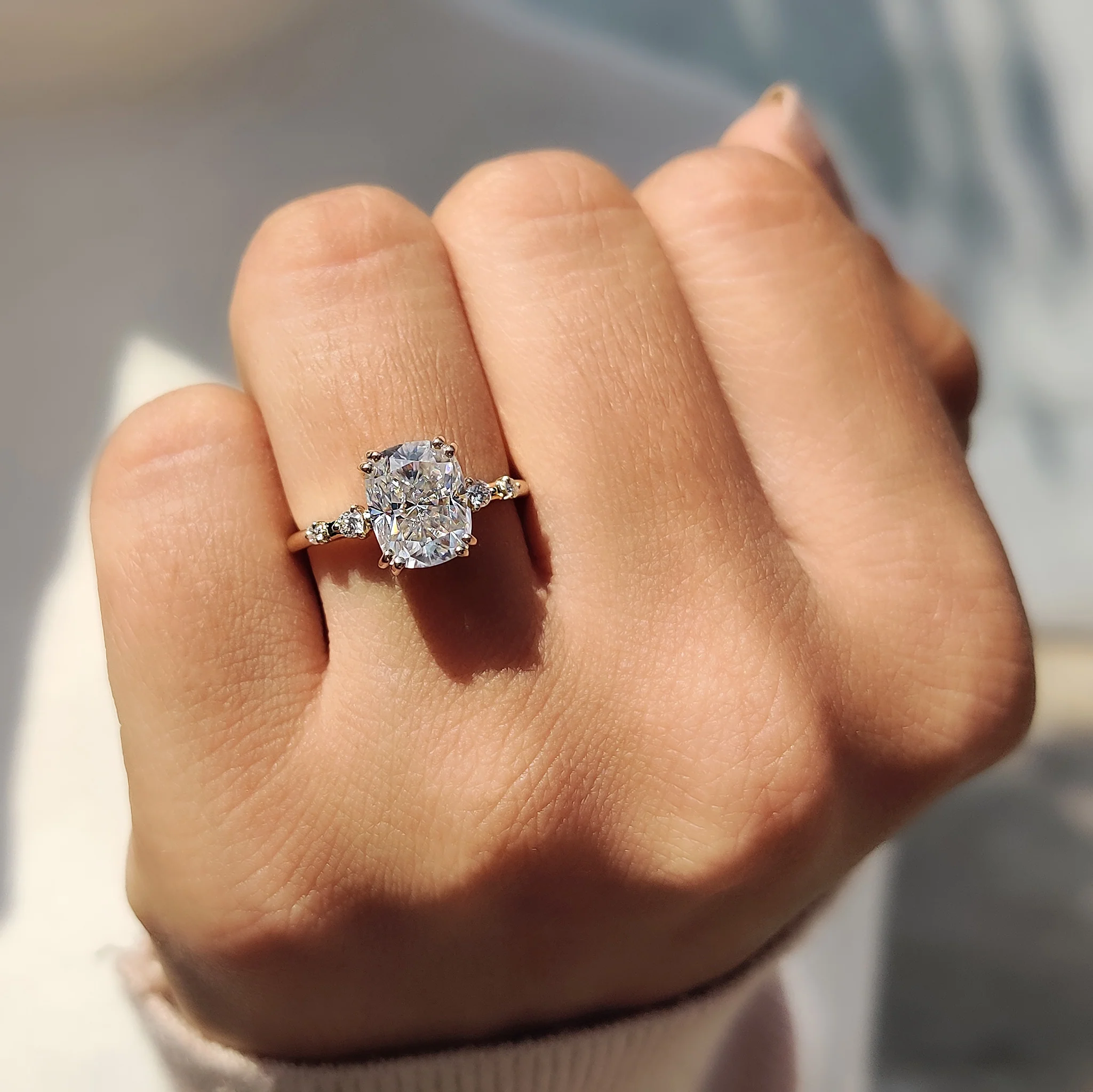 Elongated Cushion Cut Engagement Ring in Double Prong Setting - Image 9