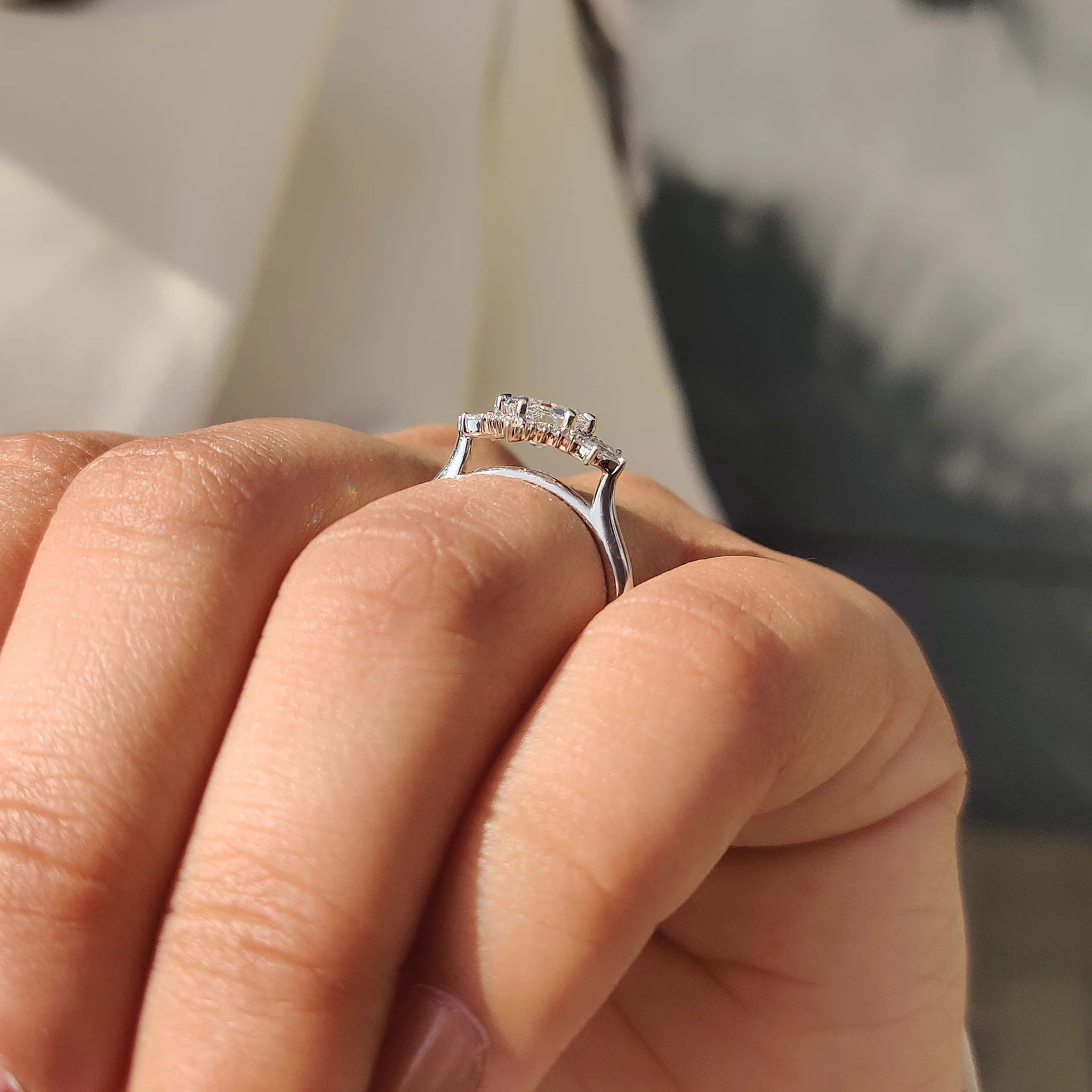 Elongated Hexagon Engagement Ring in Cluster Setting - Image 4
