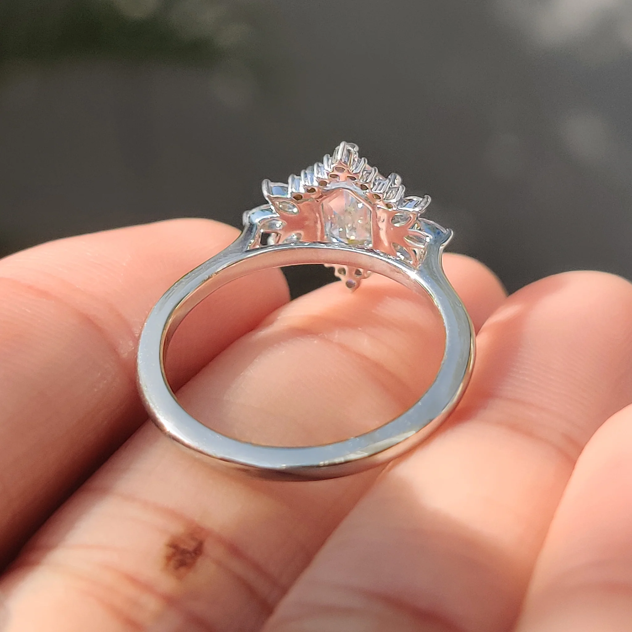 Elongated Hexagon Engagement Ring in Cluster Setting - Image 7