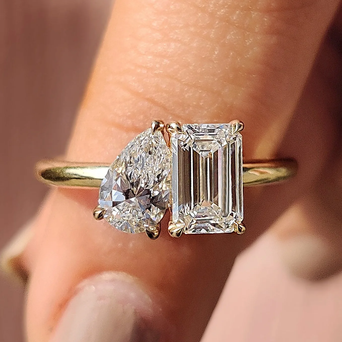 Emerald And Pear Engagement Ring In Toi Et Moi Style