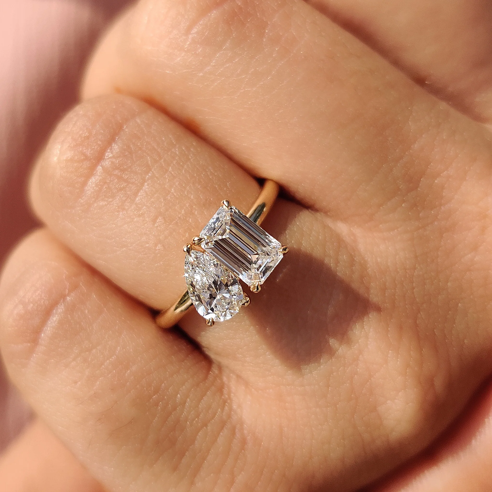 Emerald And Pear Engagement Ring In Toi Et Moi Style - Image 2