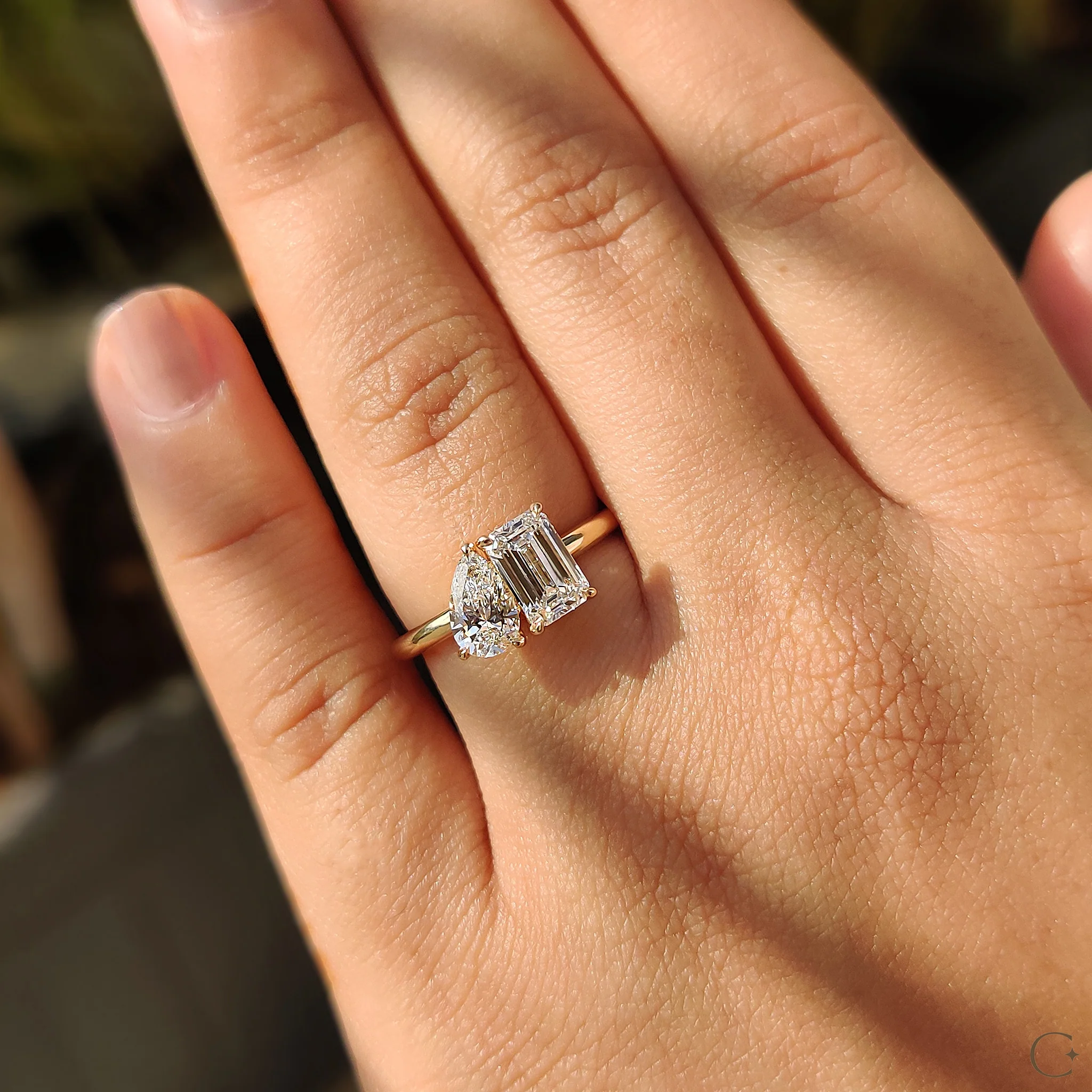 Emerald And Pear Engagement Ring In Toi Et Moi Style - Image 3