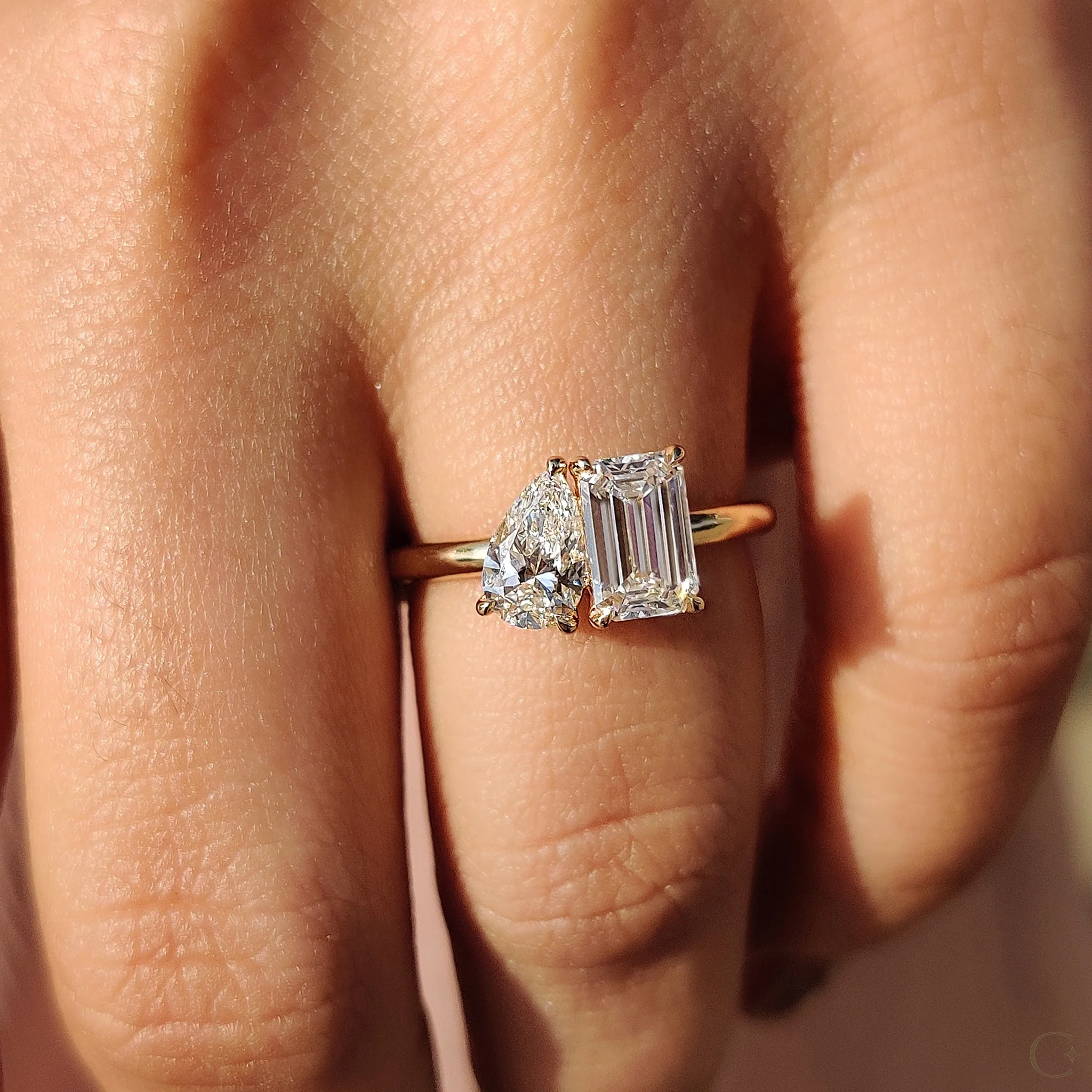 Emerald And Pear Engagement Ring In Toi Et Moi Style - Image 5