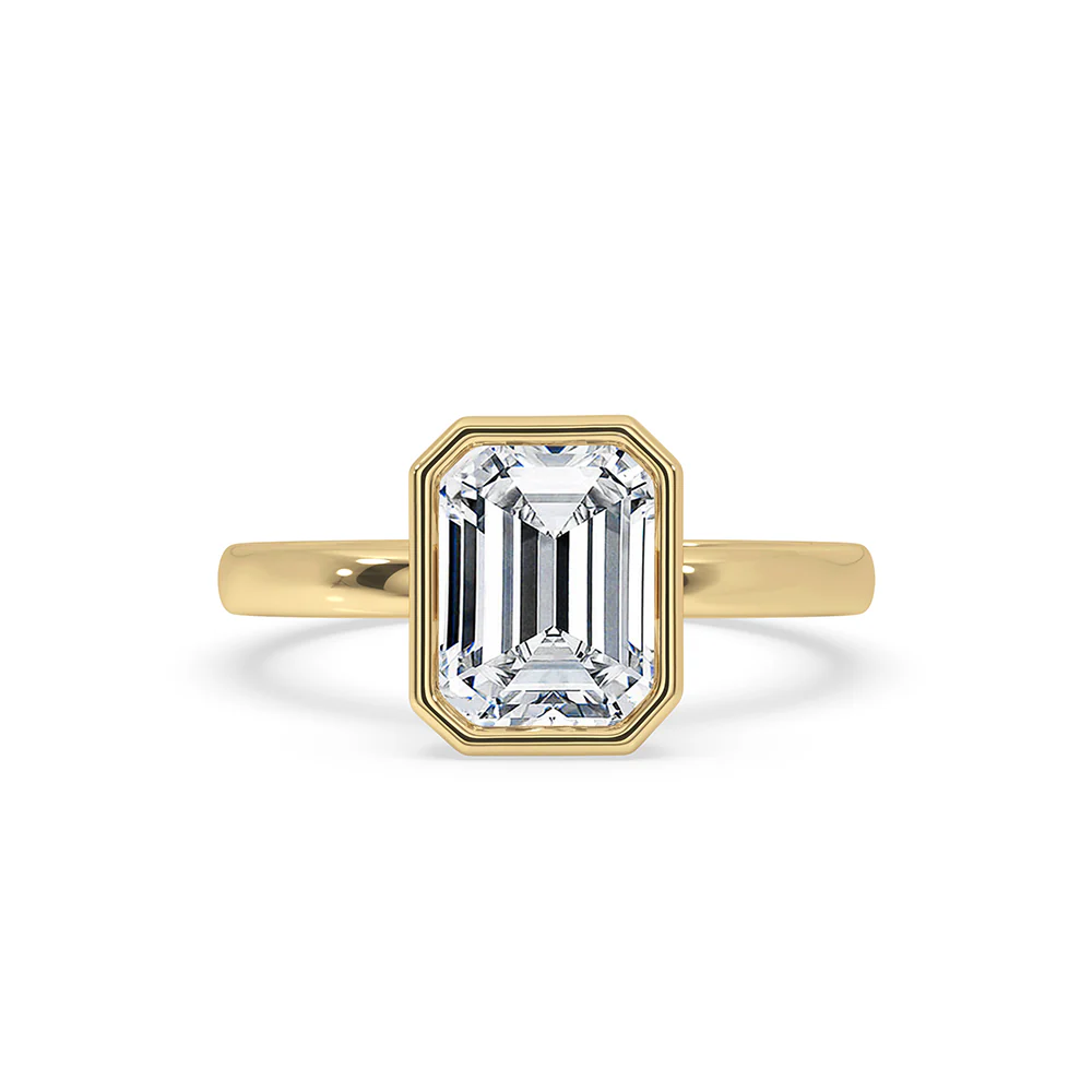 Emerald Cut Bezel Ring in Classic Solitaire Setting