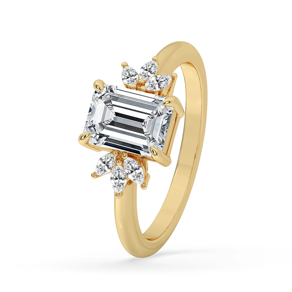 Emerald Cut Diamond Ring With Marquise Side Stones - Image 2