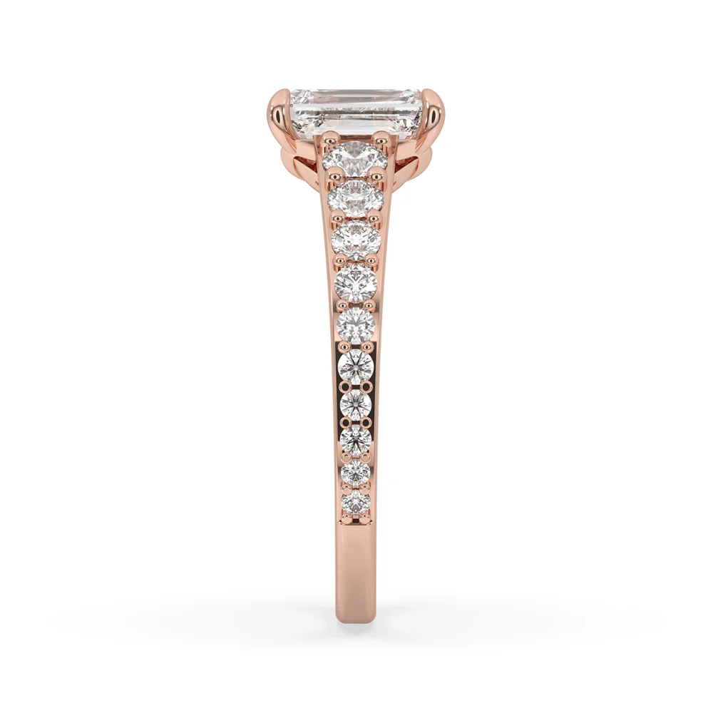 Emerald Cut Diamond Ring - Pave Diamonds - Image 3