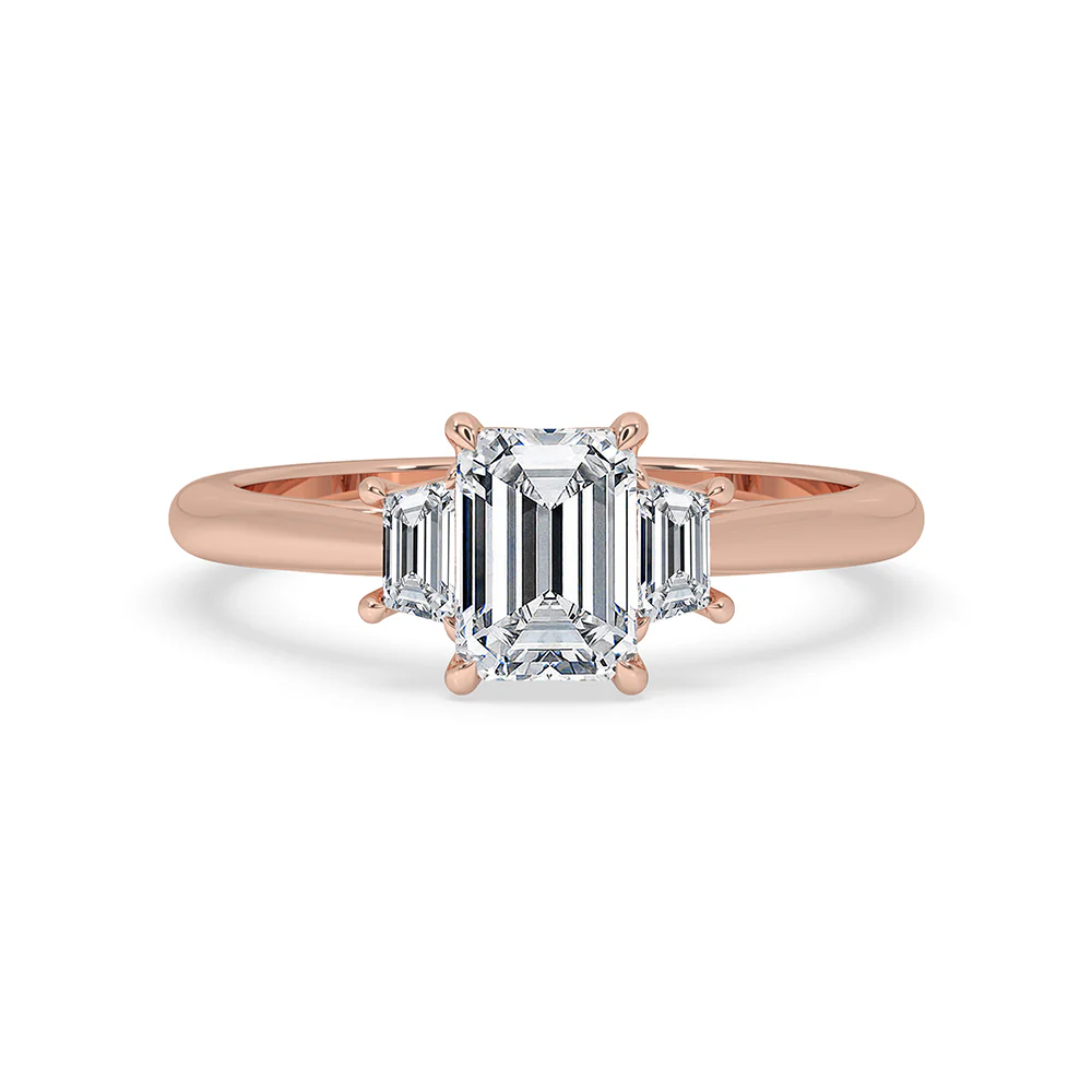 Emerald Cut Diamond Ring With trapezoid side stone