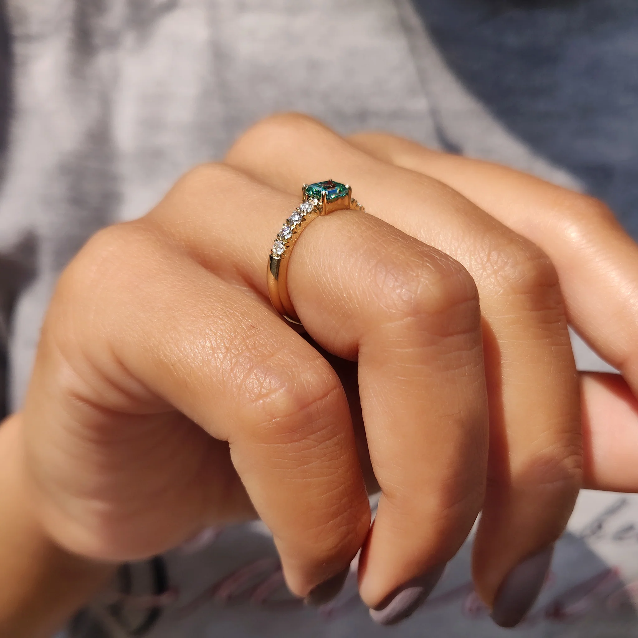 Emerald Cut Engagement Ring In East To West Style - Image 5