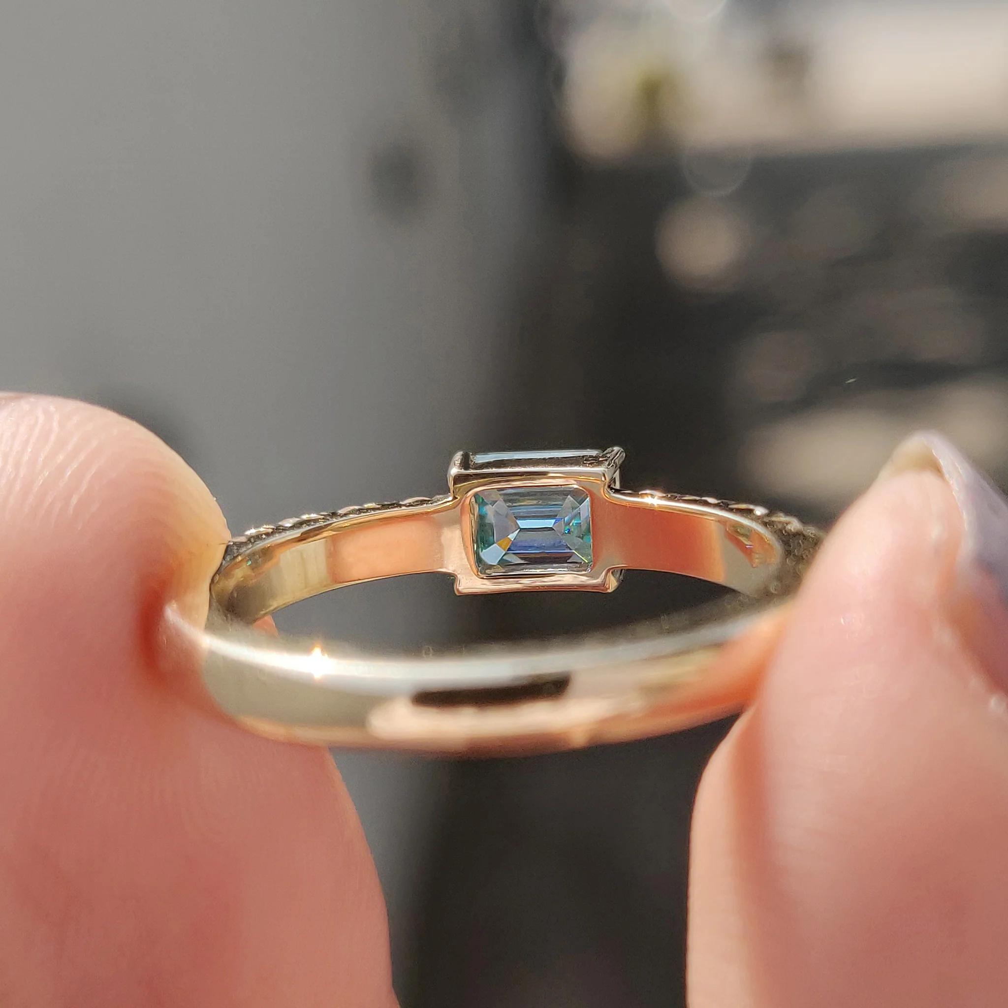 Emerald Cut Engagement Ring In East To West Style - Image 6