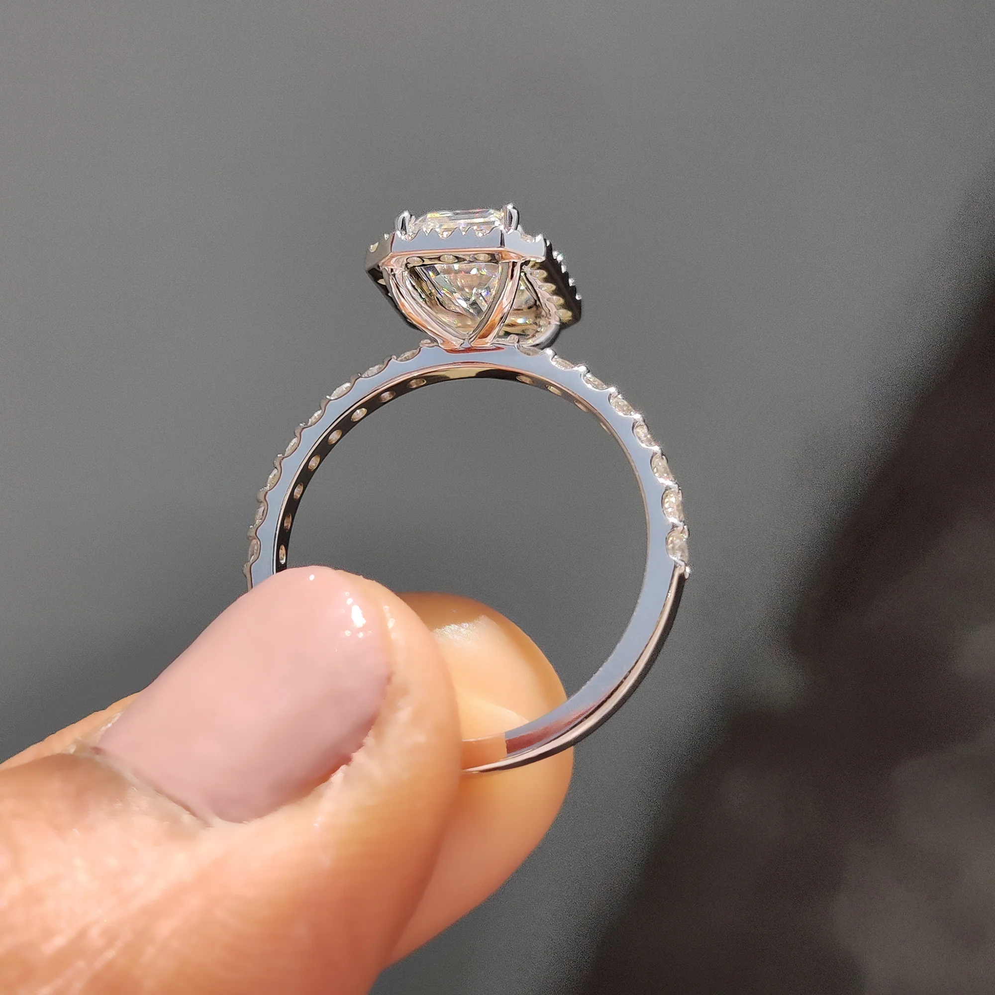 Emerald cut halo ring In Round Cut Pave Band - Image 6