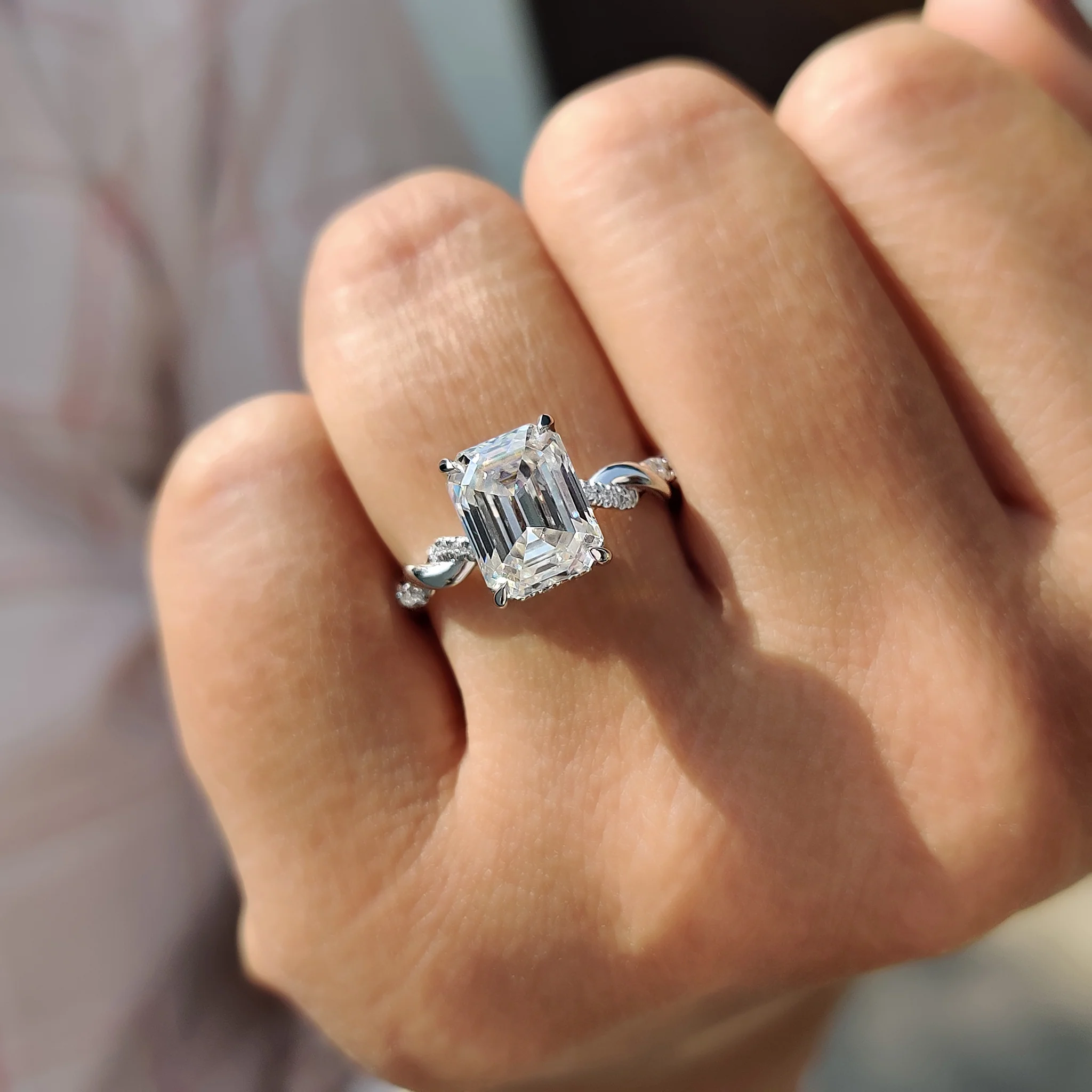 Emerald Cut Moissanite Ring With Hidden Halo Style - Image 2