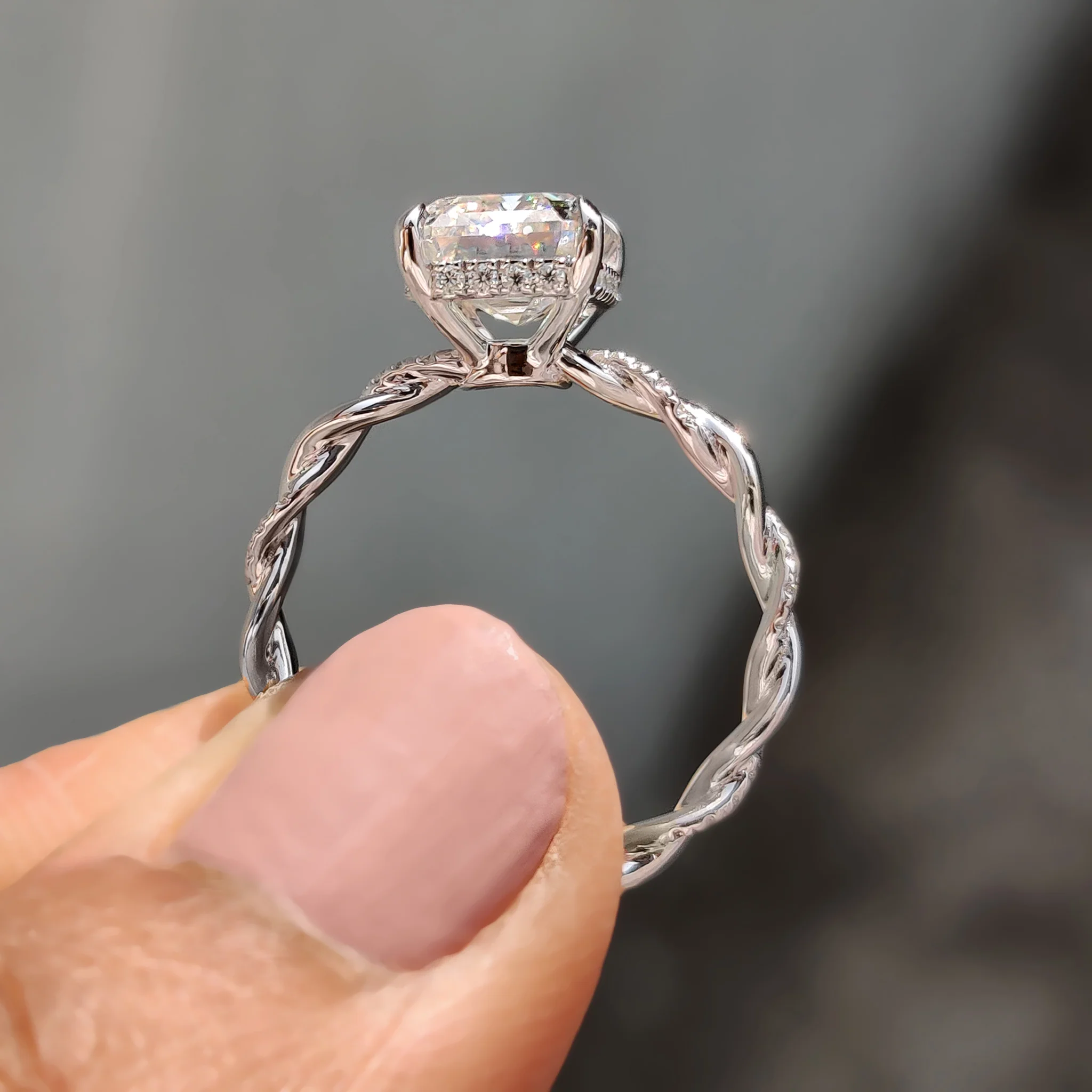 Emerald Cut Moissanite Ring With Hidden Halo Style - Image 4