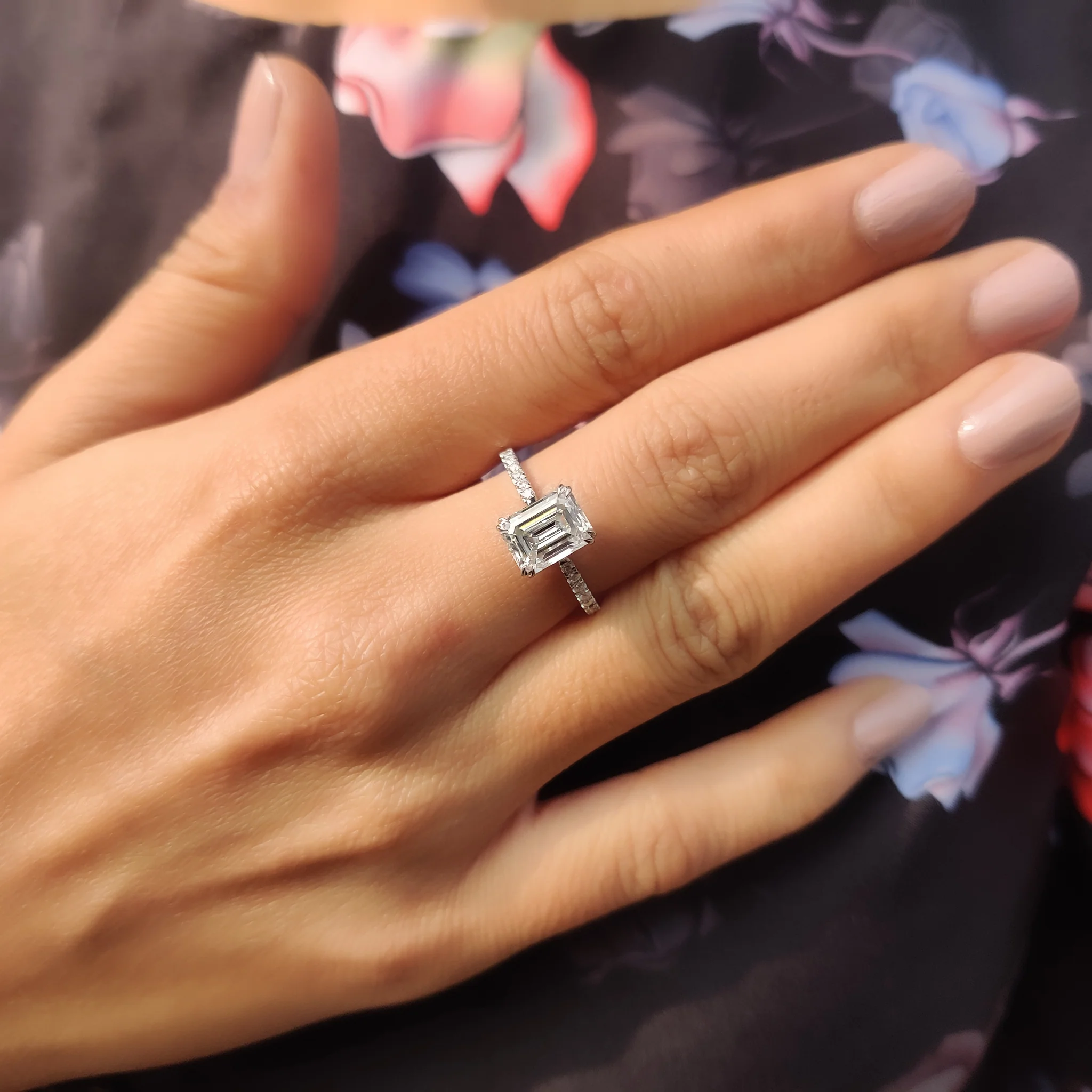 Emerald Cut Moissanite Under Halo Engagement Ring - Image 6
