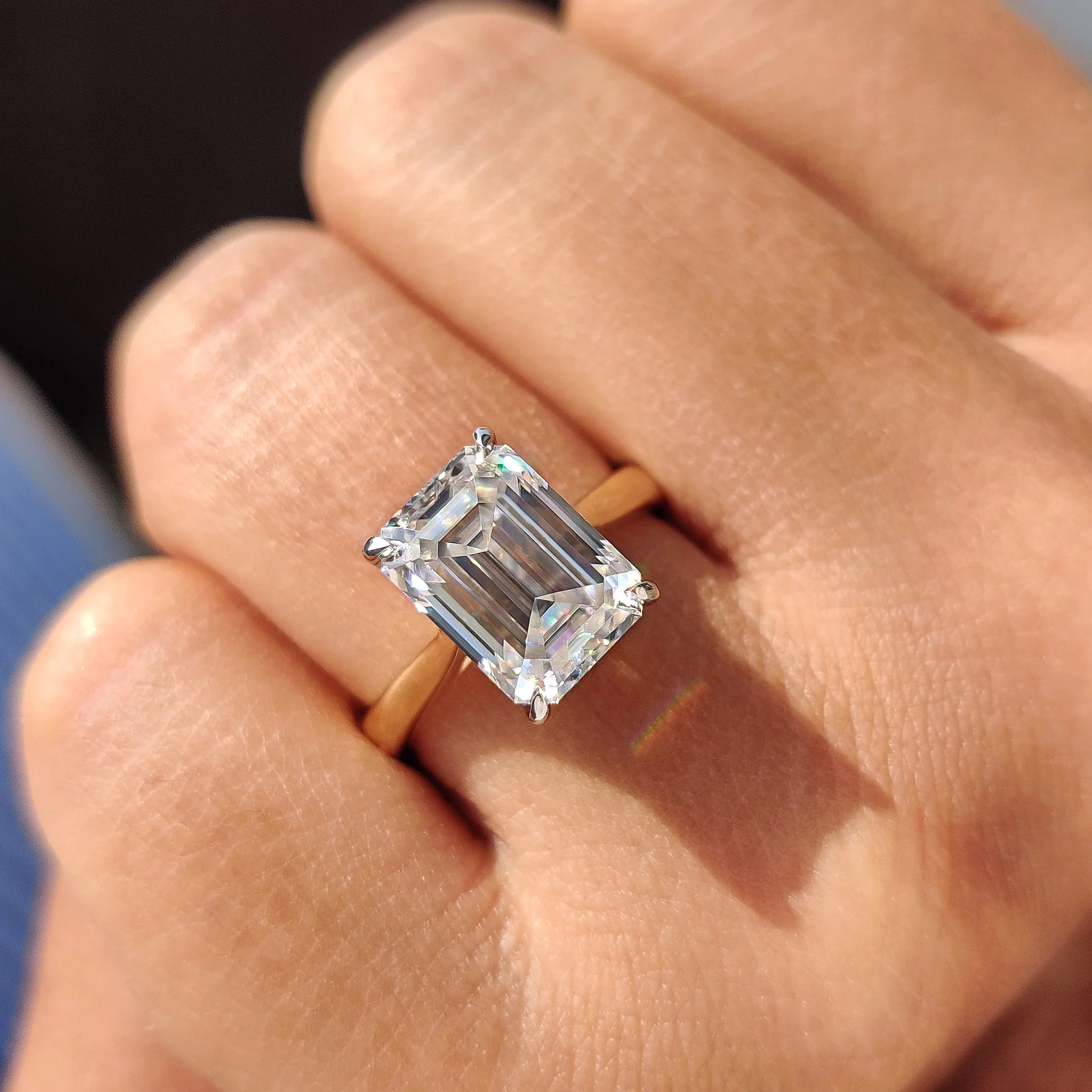 Cathedral Emerald Cut Ring With Tapered Shank Band - Image 3
