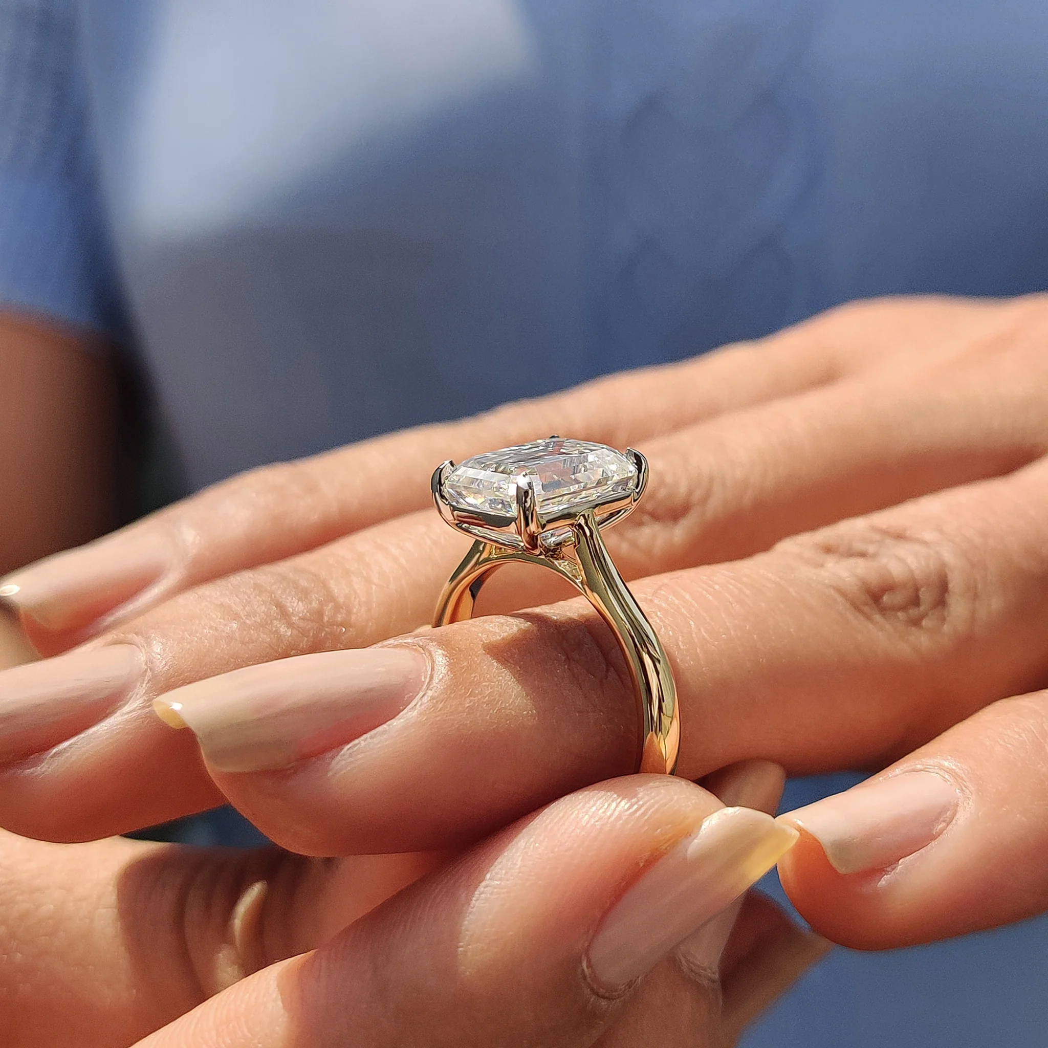 Cathedral Emerald Cut Ring With Tapered Shank Band - Image 6