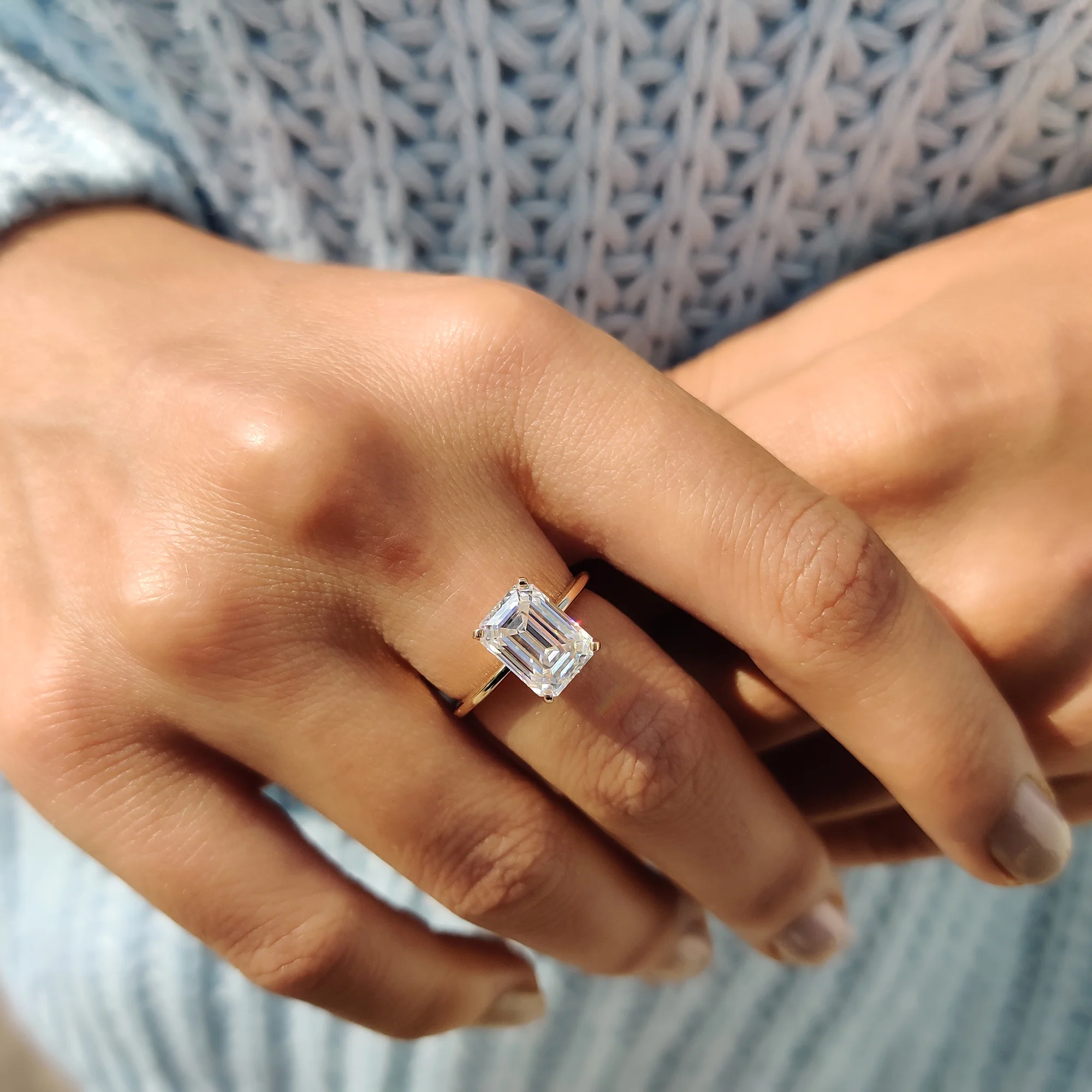 Emerald Cut Solitaire Ring In Yellow Gold - Image 9