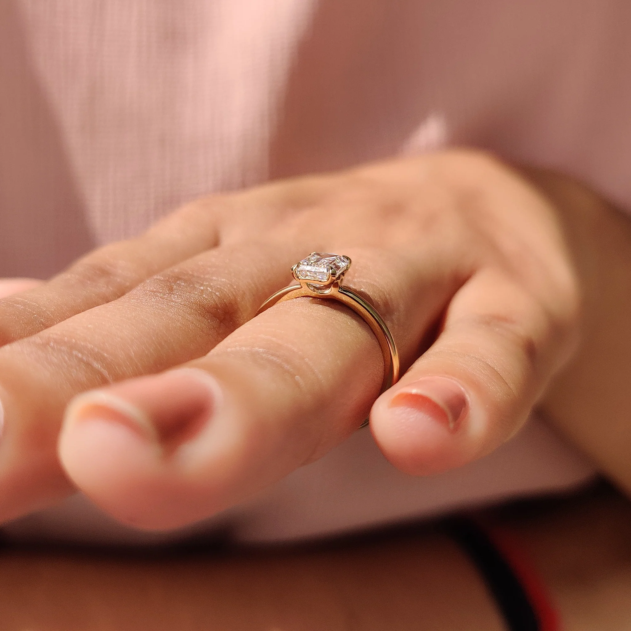 Emerald Cut Solitaire Ring In Basket Design - Image 2